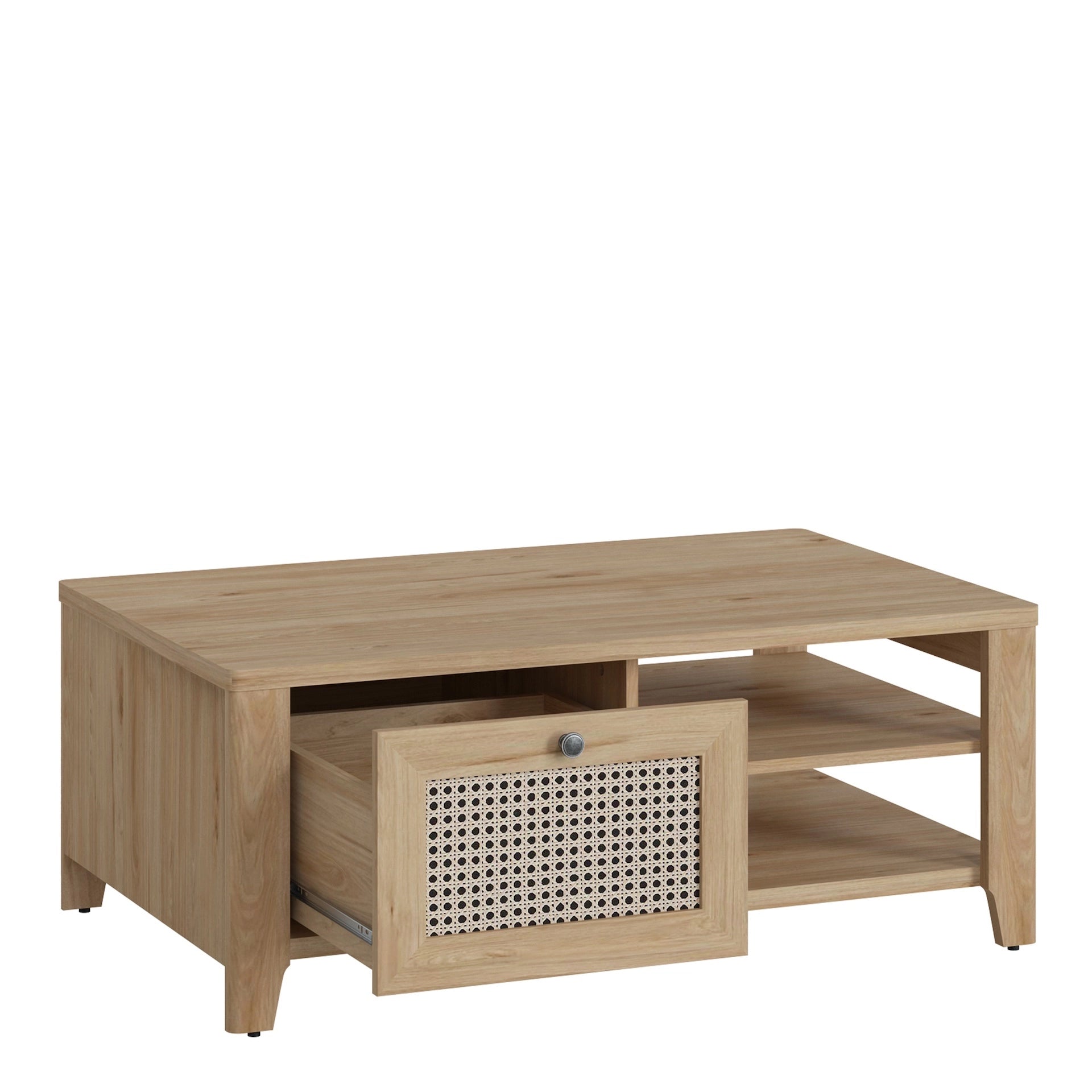 Furniture To Go Cestino Coffee Table with 1 Drawer in Jackson Hickory Oak & Rattan Effect