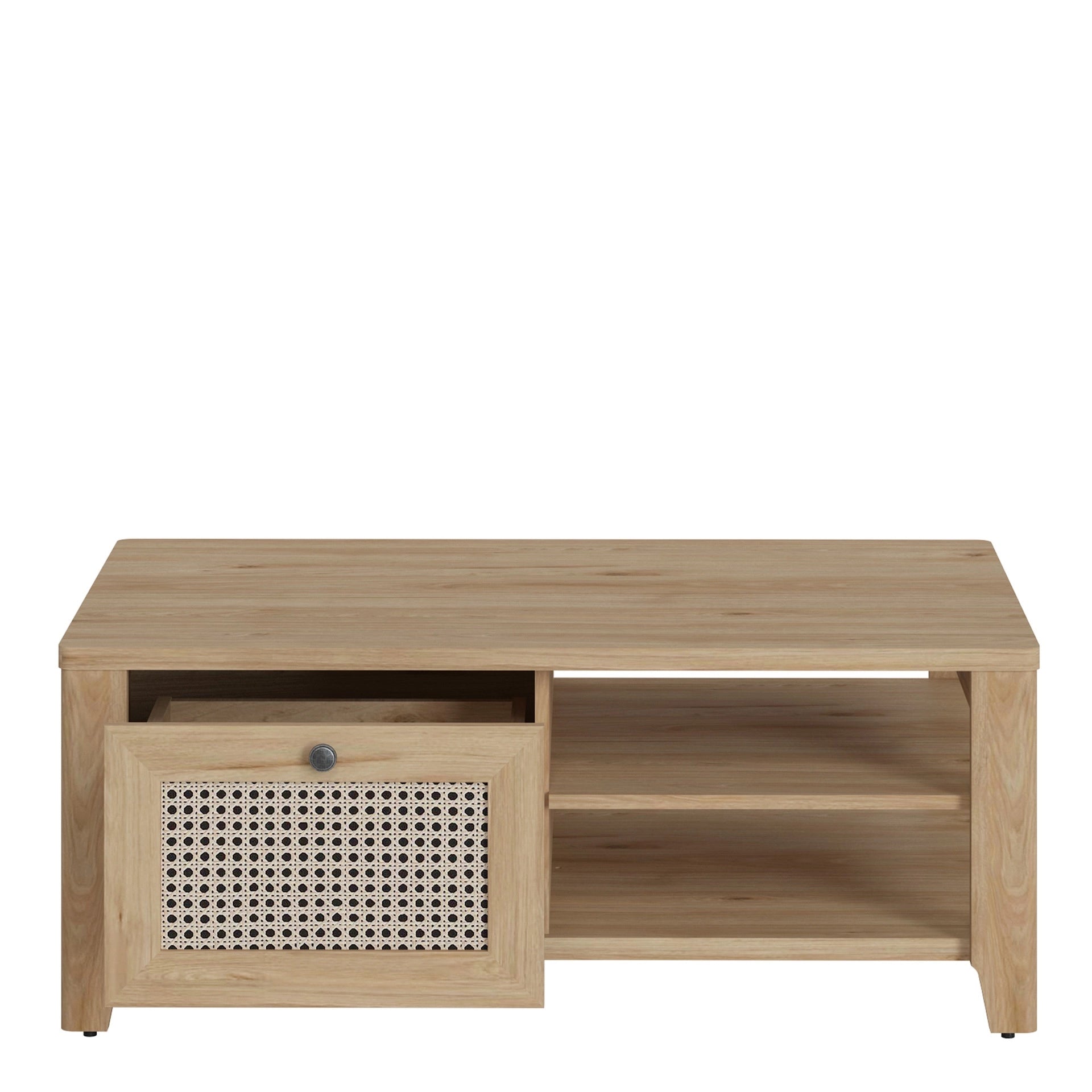 Furniture To Go Cestino Coffee Table with 1 Drawer in Jackson Hickory Oak & Rattan Effect