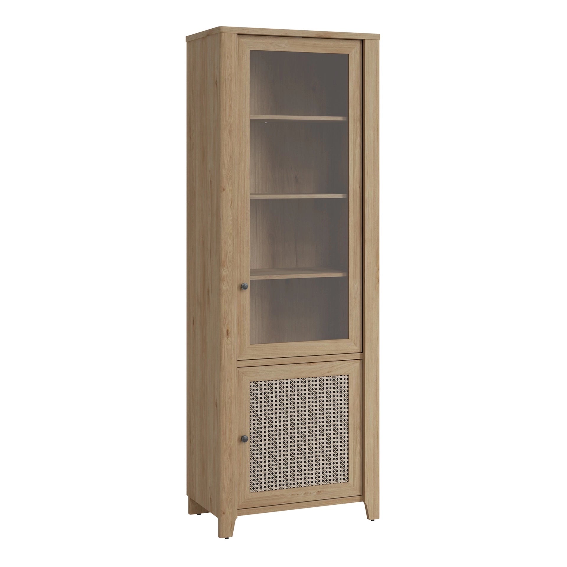 Furniture To Go Cestino 2 Door Display Cabinet in Jackson Hickory Oak & Rattan Effect