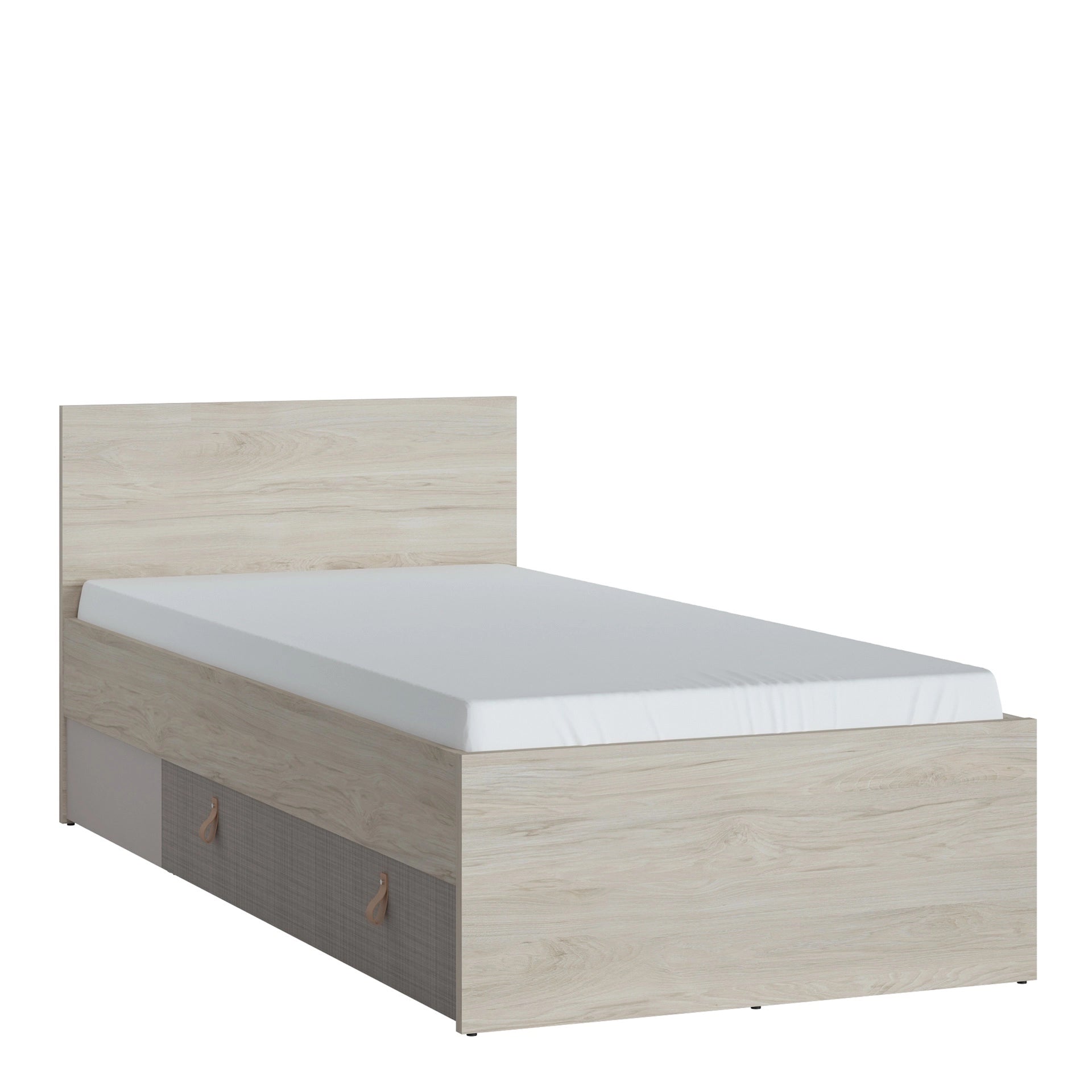 Furniture To Go Denim 3ft Single Bed with 1 Drawer in Light Walnut, Grey Fabric Effect & Cashmere
