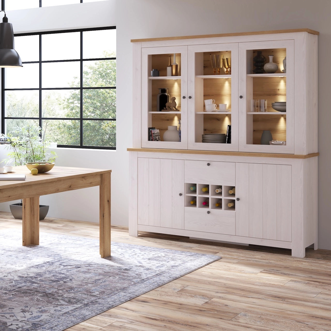 Furniture To Go Celesto 3 Door Display Top Unit in White & Oak