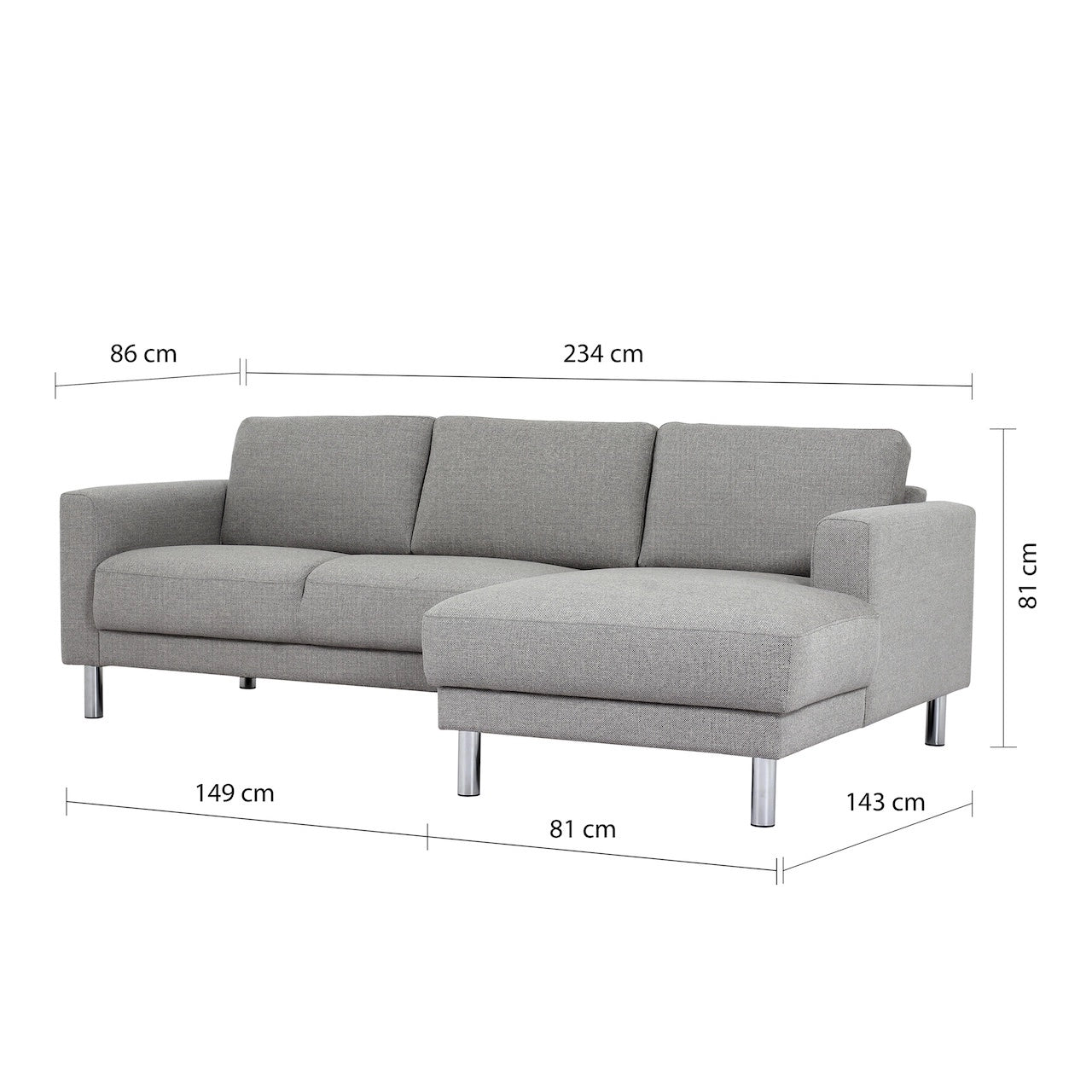 Furniture To Go Cleveland Chaiselongue Sofa (RH) in Nova Light Grey