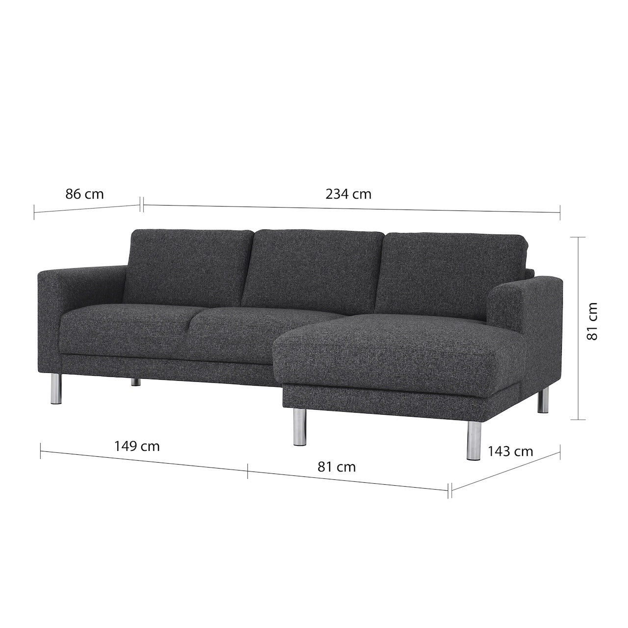 Furniture To Go Cleveland Chaiselongue Sofa (RH) in Nova Anthracite