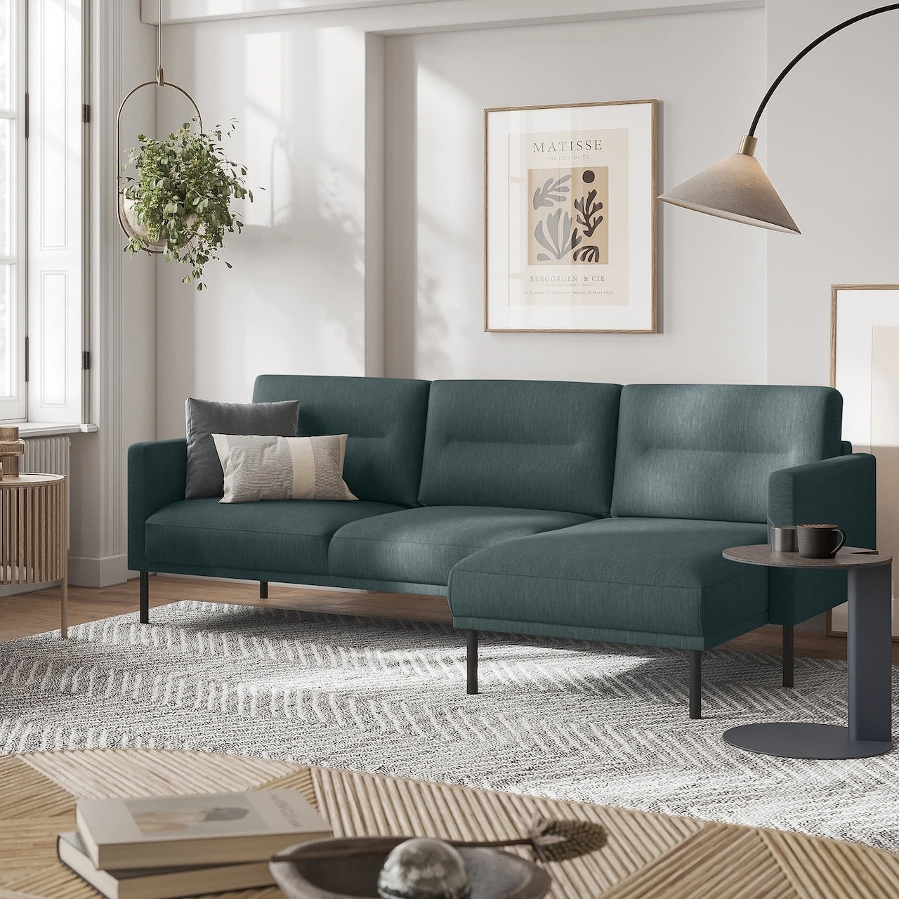 Furniture To Go Larvik Chaiselongue Sofa (RH) - Dark Green, Black Legs