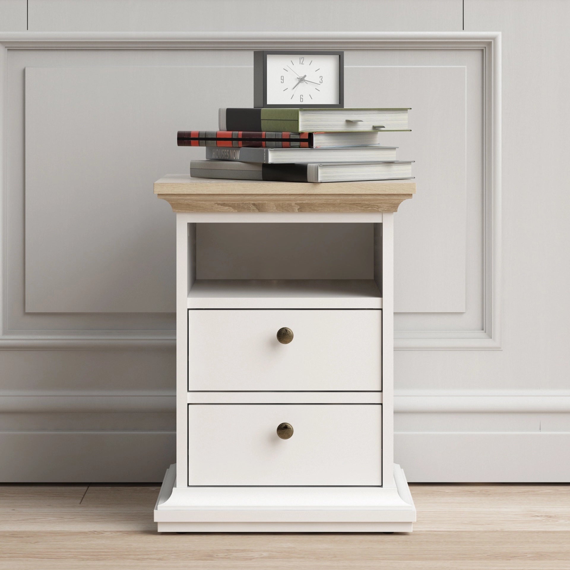 Furniture To Go Paris Bedside 2 Drawers in White & Oak