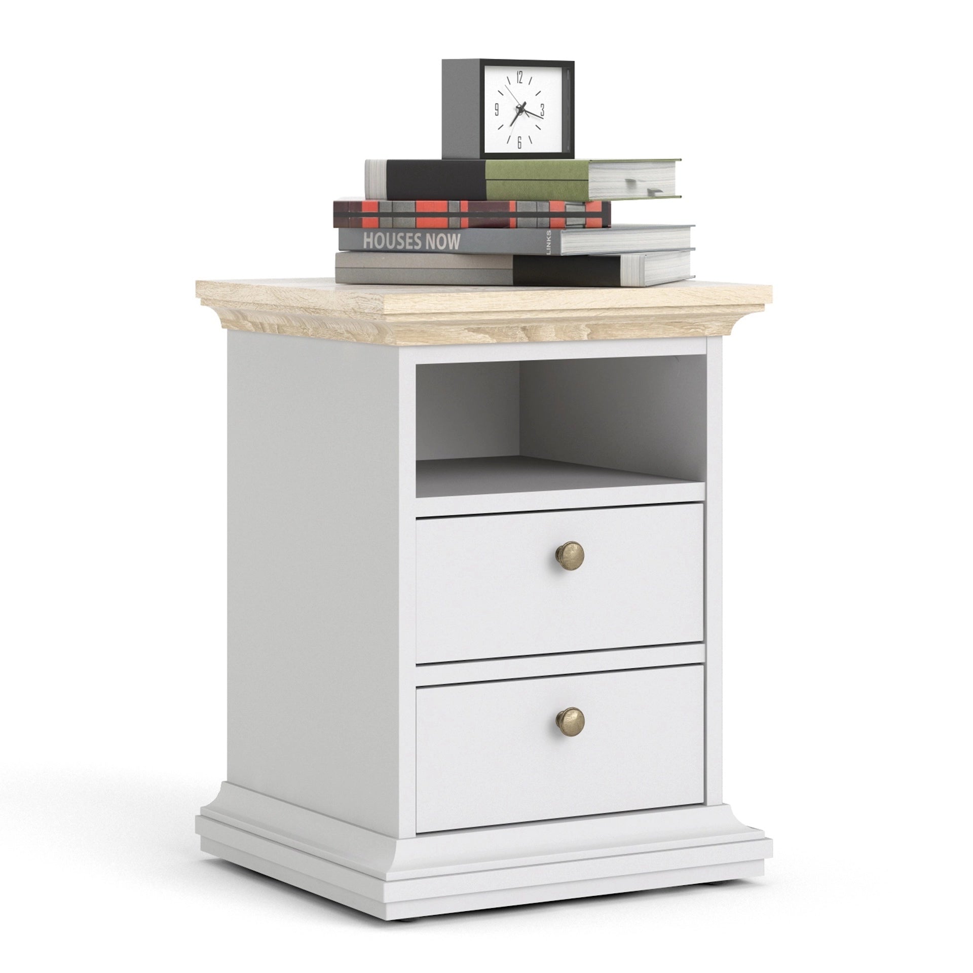 Furniture To Go Paris Bedside 2 Drawers in White & Oak