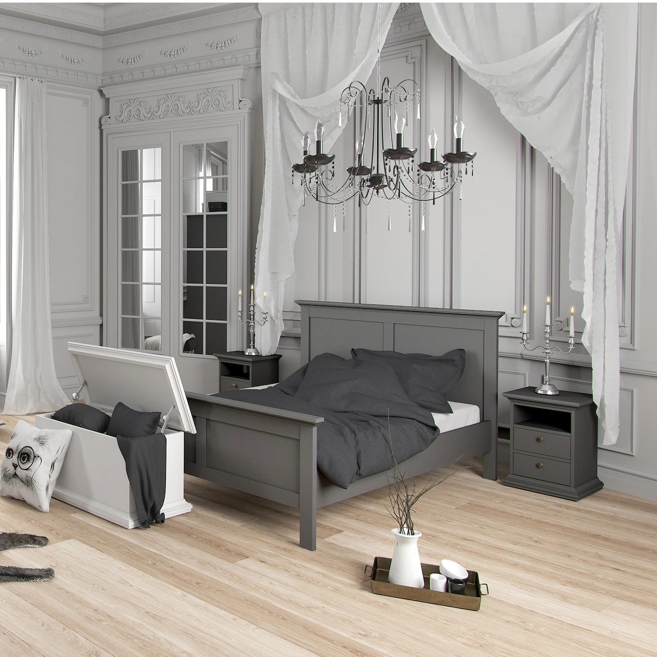 Furniture To Go Paris Bedside 2 Drawers in Matt Grey