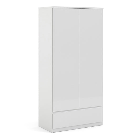 Furniture To Go Naia Wardrobe with 2 Doors + 1 Drawer in White High Gloss