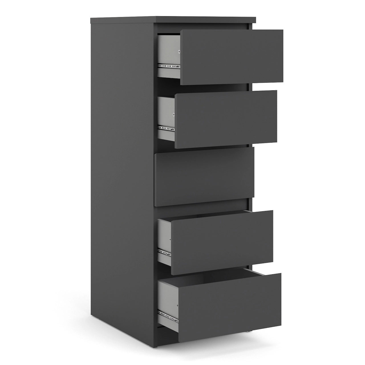 Furniture To Go Naia Narrow Chest of 5 Drawers in Black Matt