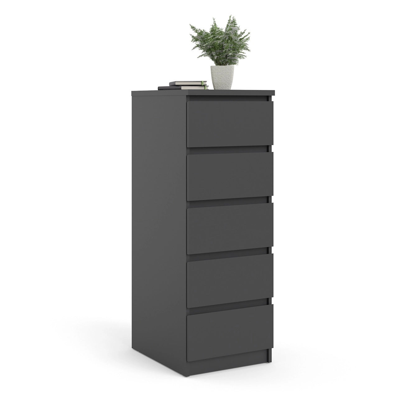 Furniture To Go Naia Narrow Chest of 5 Drawers in Black Matt