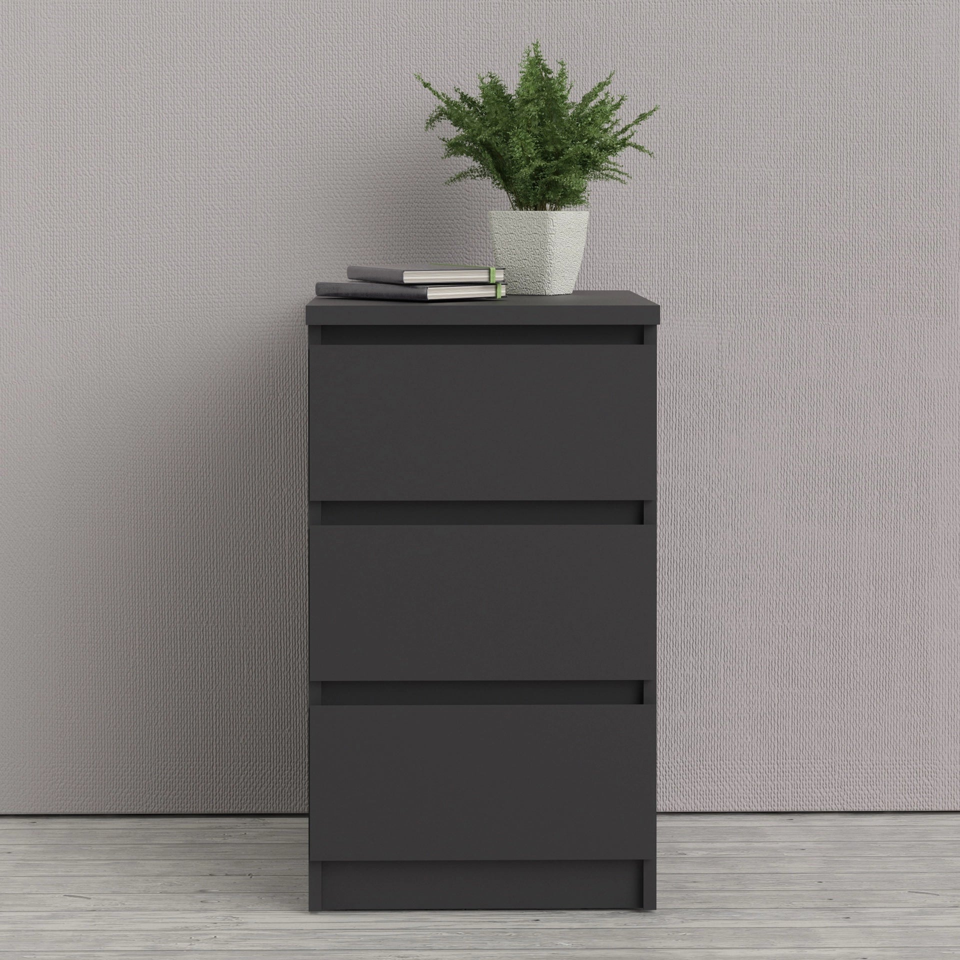 Furniture To Go Naia Bedside 3 Drawers in Black Matt