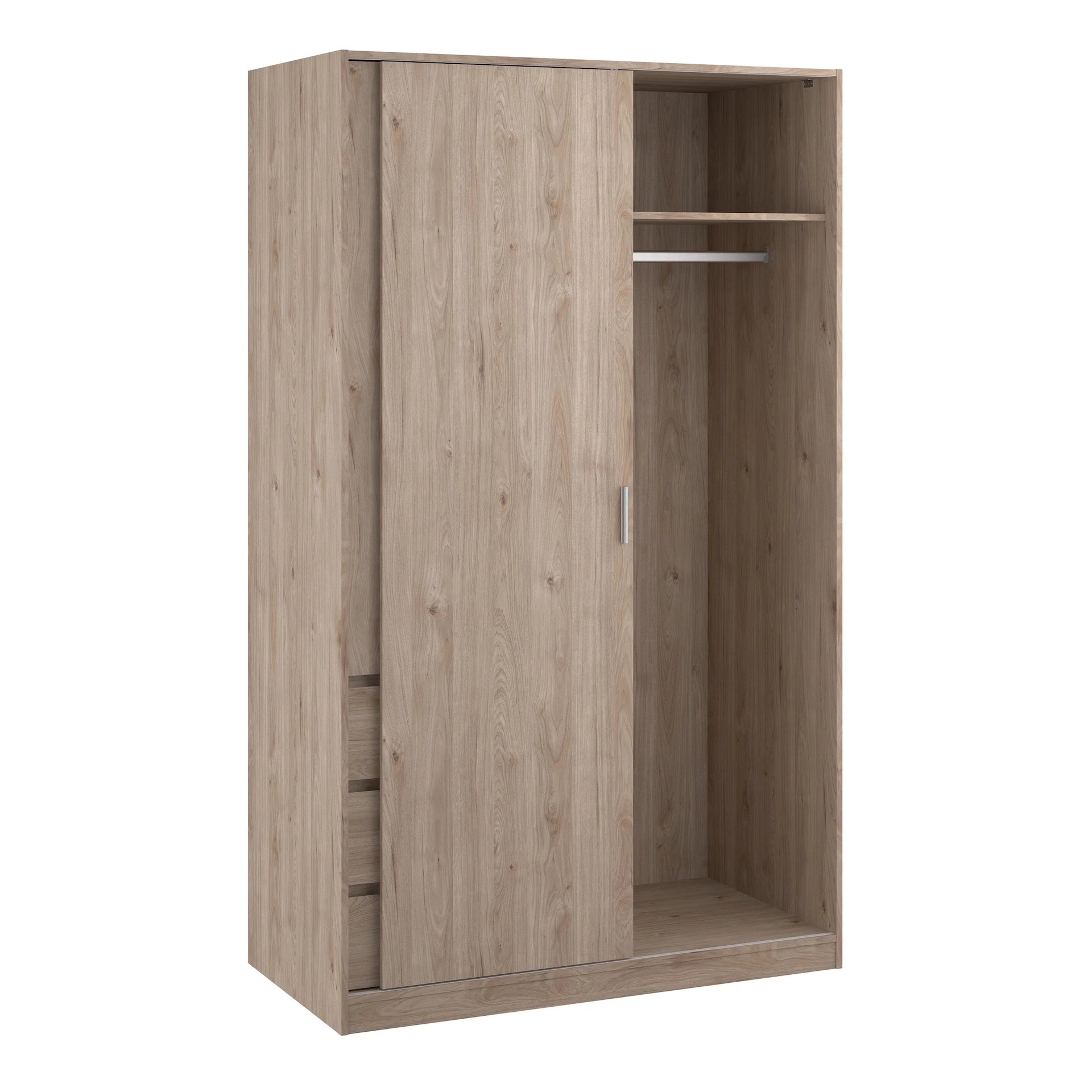 Furniture To Go Naia Wardrobe with 1 Sliding Door + 1 Door + 3 Drawers in Oak Structure Jackson Hickory