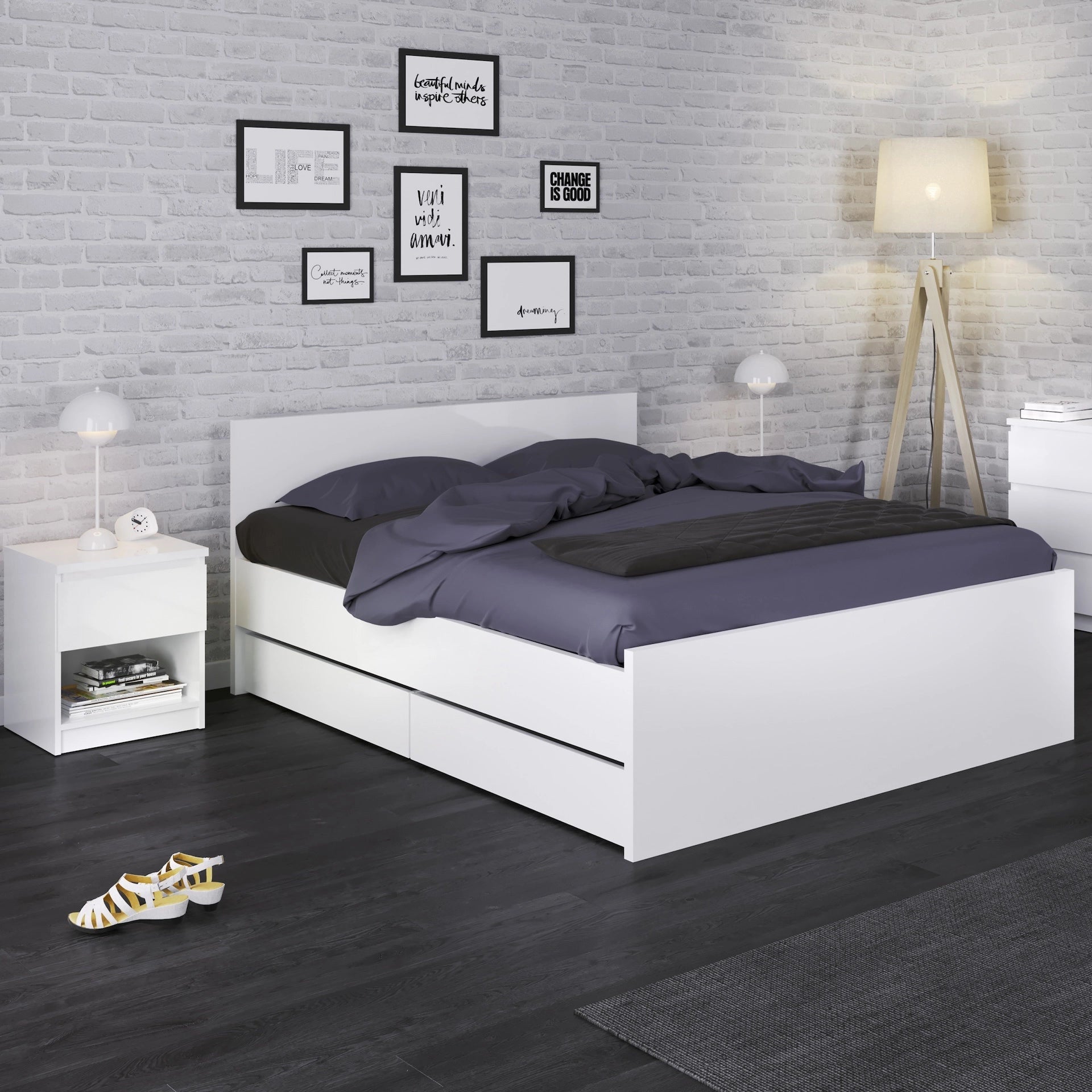 Furniture To Go Naia 4ft 6in Double Bed in White High Gloss