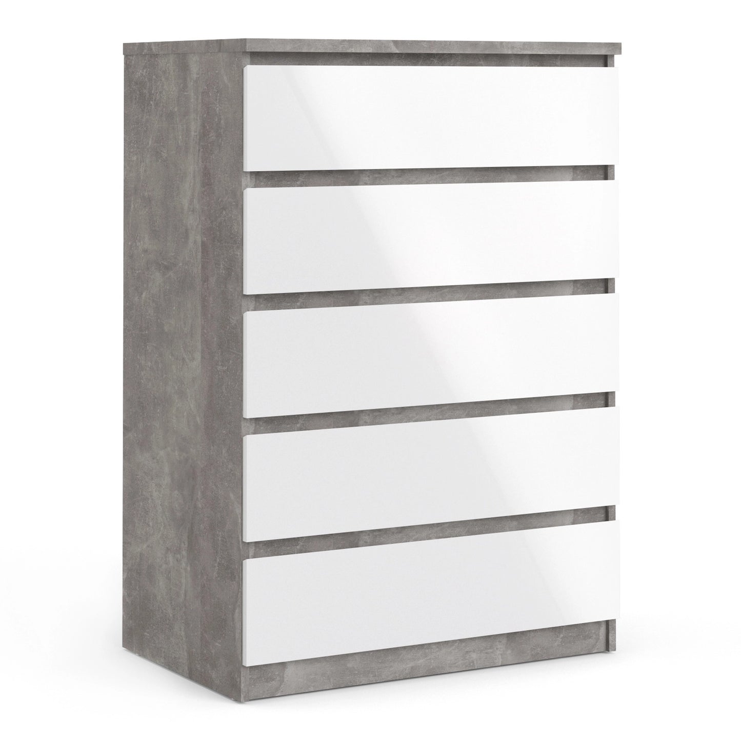 Furniture To Go Naia Chest of 5 Drawers in Concrete & White High Gloss