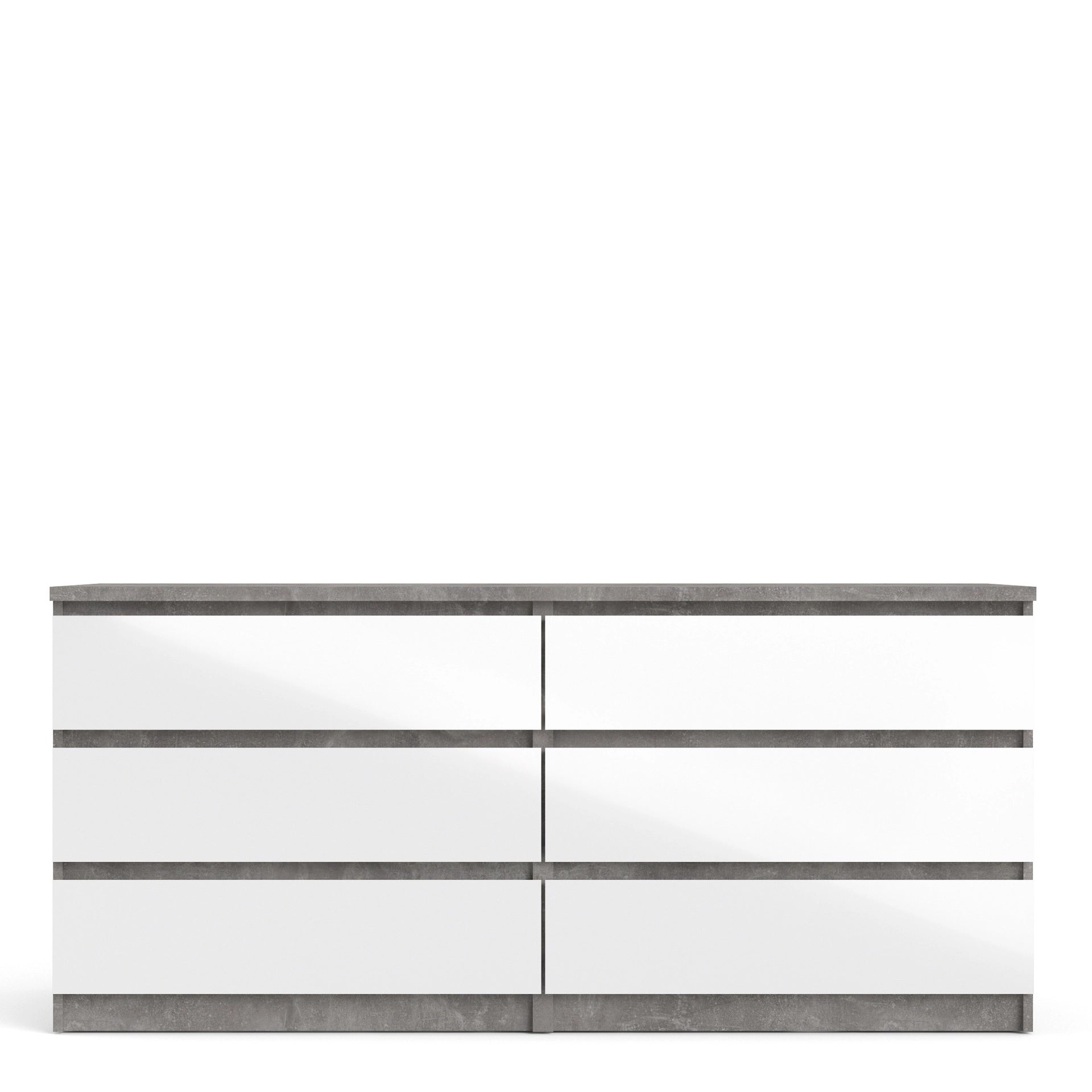 Furniture To Go Naia Wide Chest of 6 Drawers (3+3) in Concrete & White High Gloss