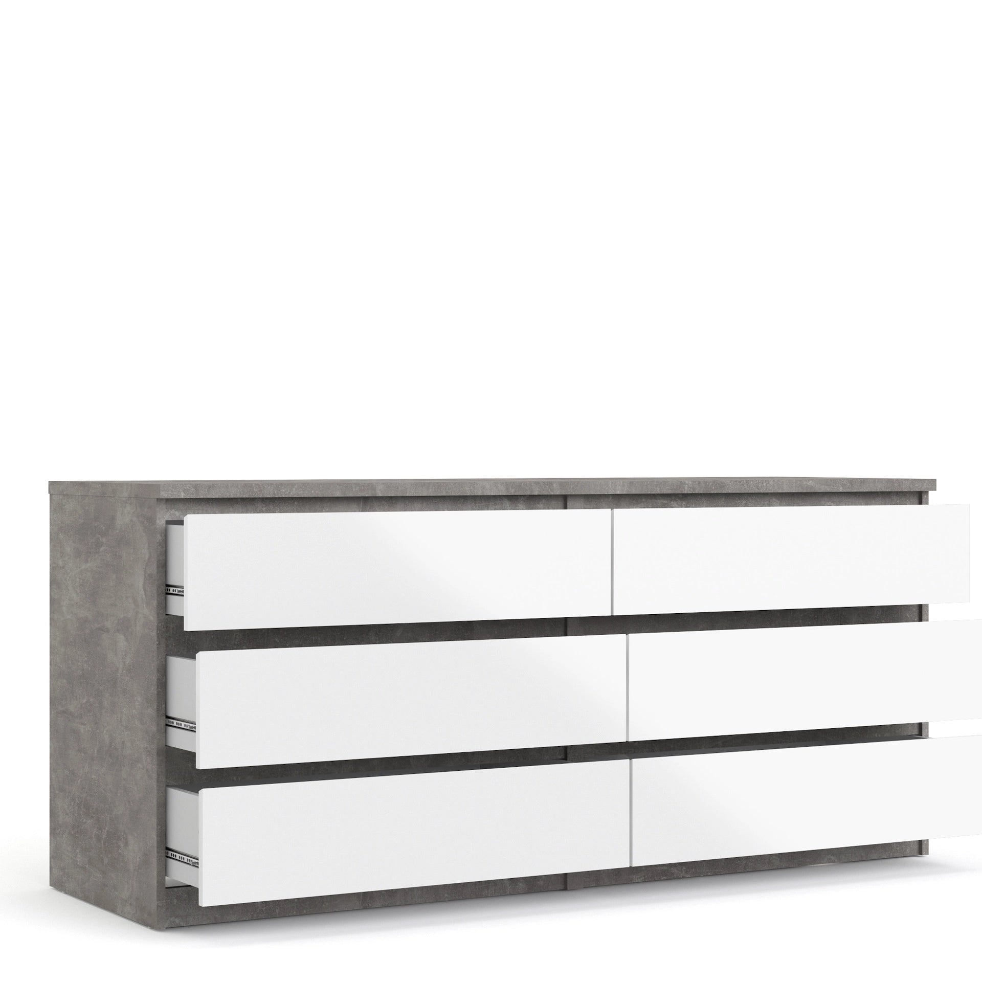 Furniture To Go Naia Wide Chest of 6 Drawers (3+3) in Concrete & White High Gloss
