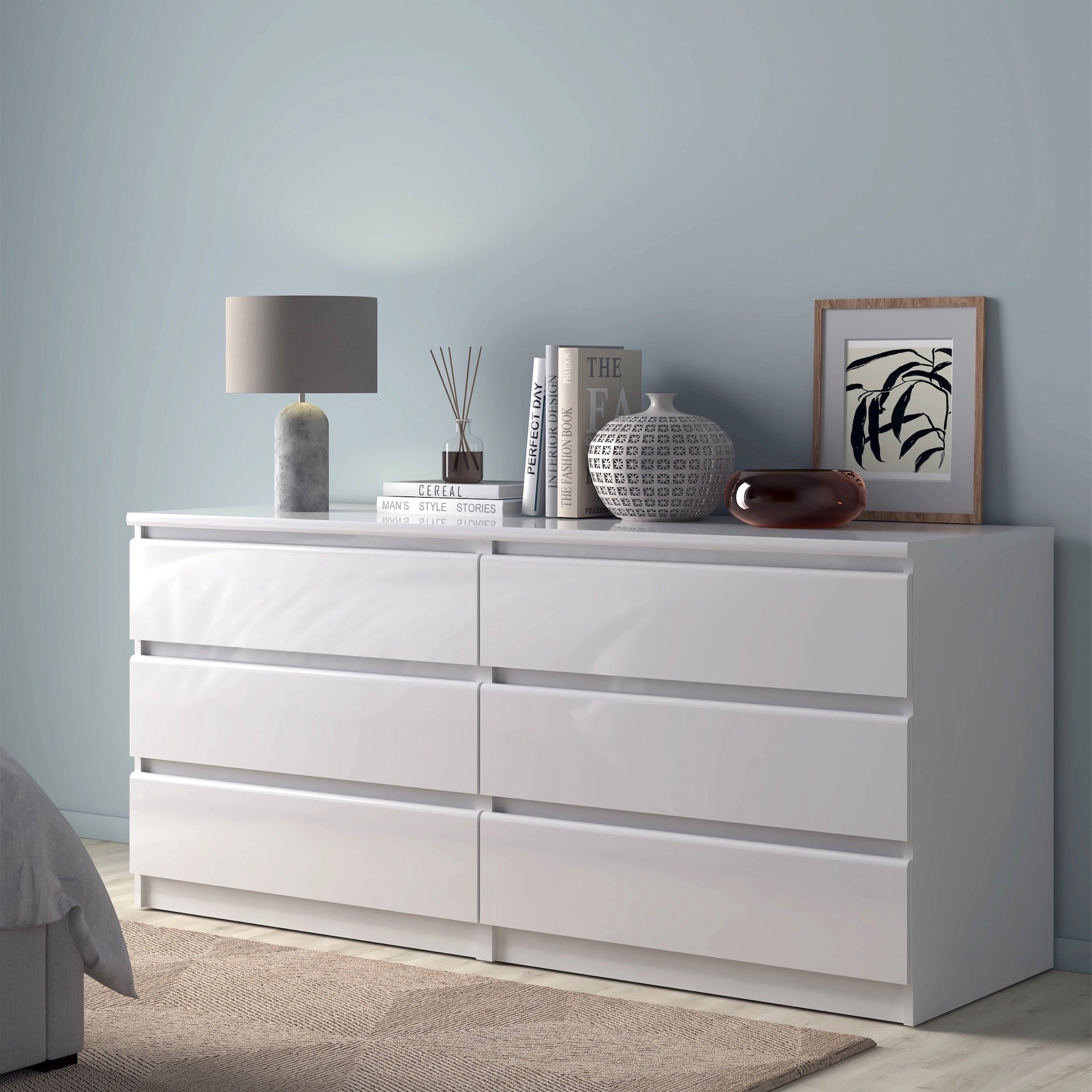 Furniture To Go Naia Wide Chest of 6 Drawers (3+3) in White High Gloss