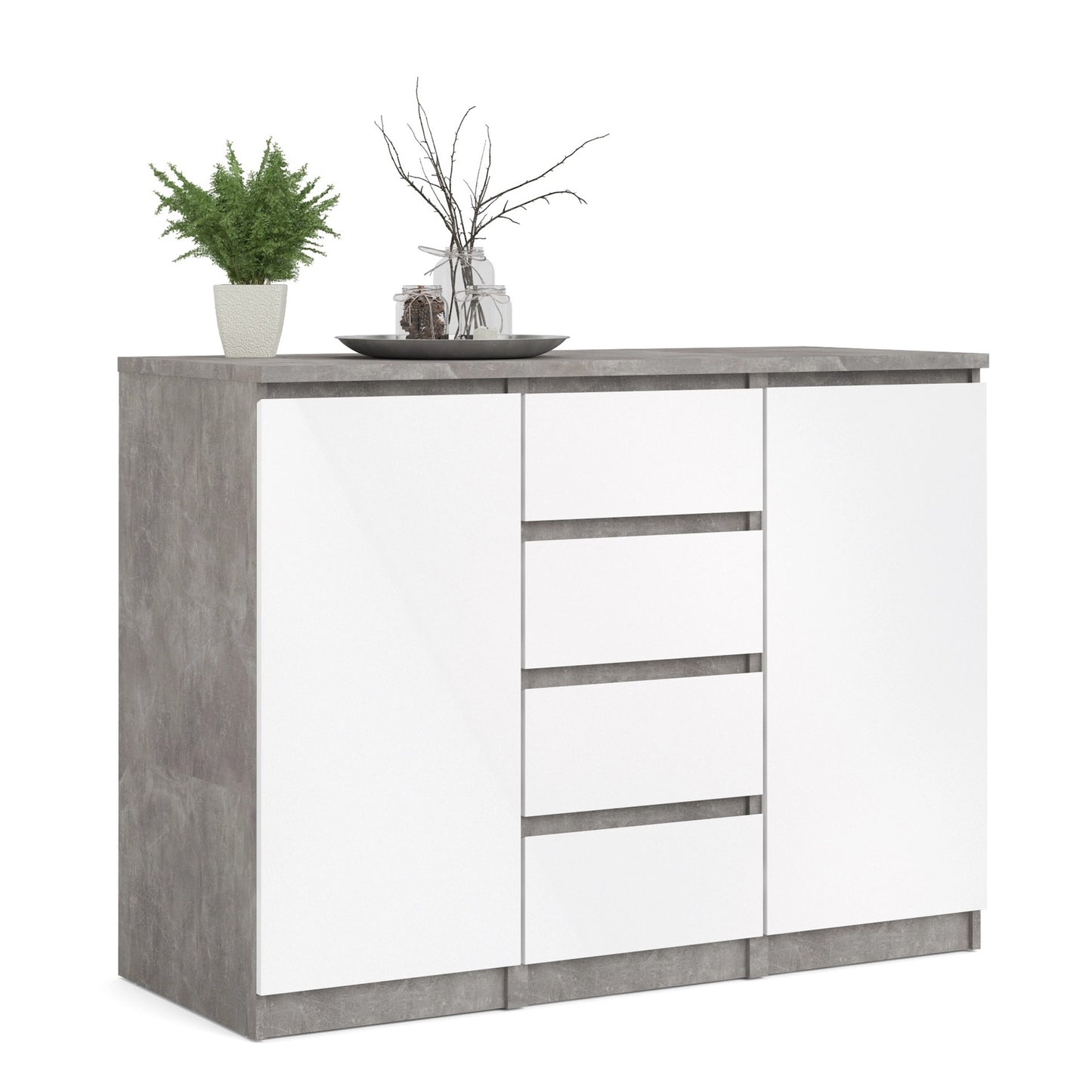 Furniture To Go Naia Sideboard 4 Drawers 2 Doors in Concrete & White High Gloss