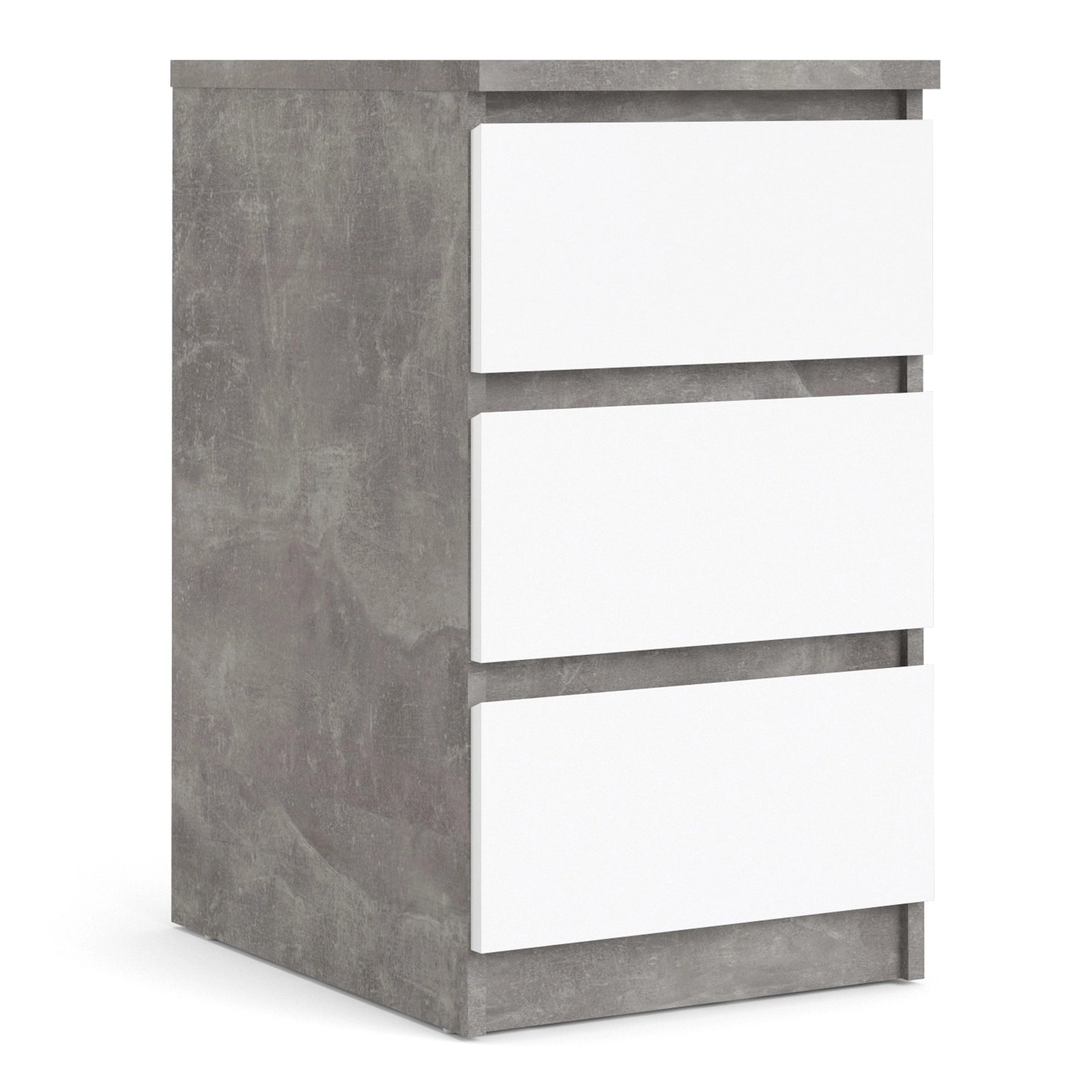Furniture To Go Naia Bedside 3 Drawers in Concrete & White High Gloss