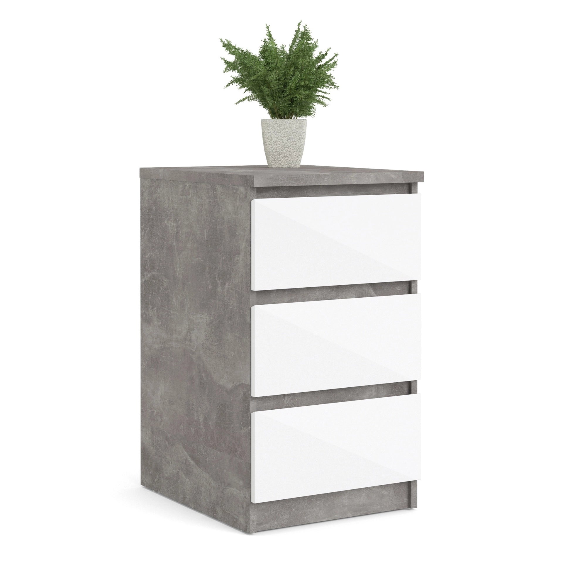 Furniture To Go Naia Bedside 3 Drawers in Concrete & White High Gloss