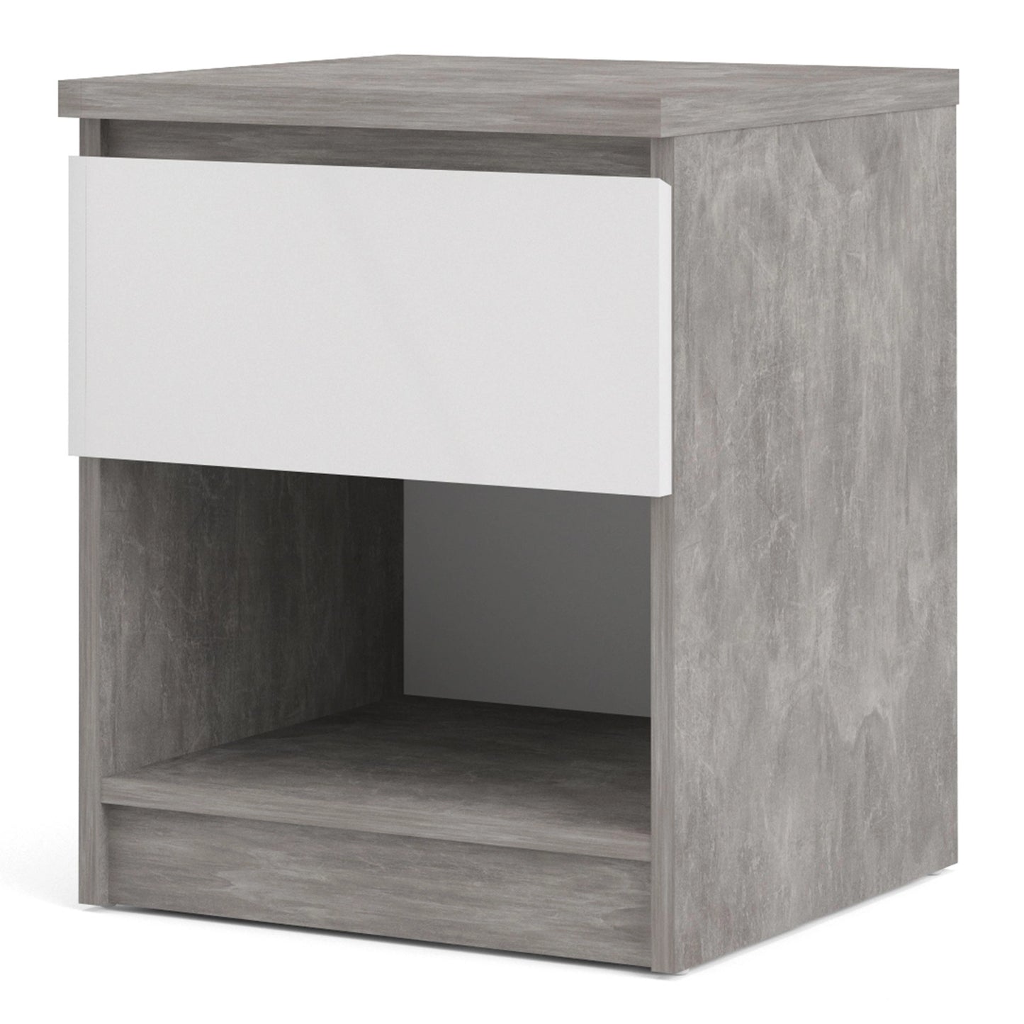Furniture To Go Naia Bedside 1 Drawer 1 Shelf in Concrete & White High Gloss
