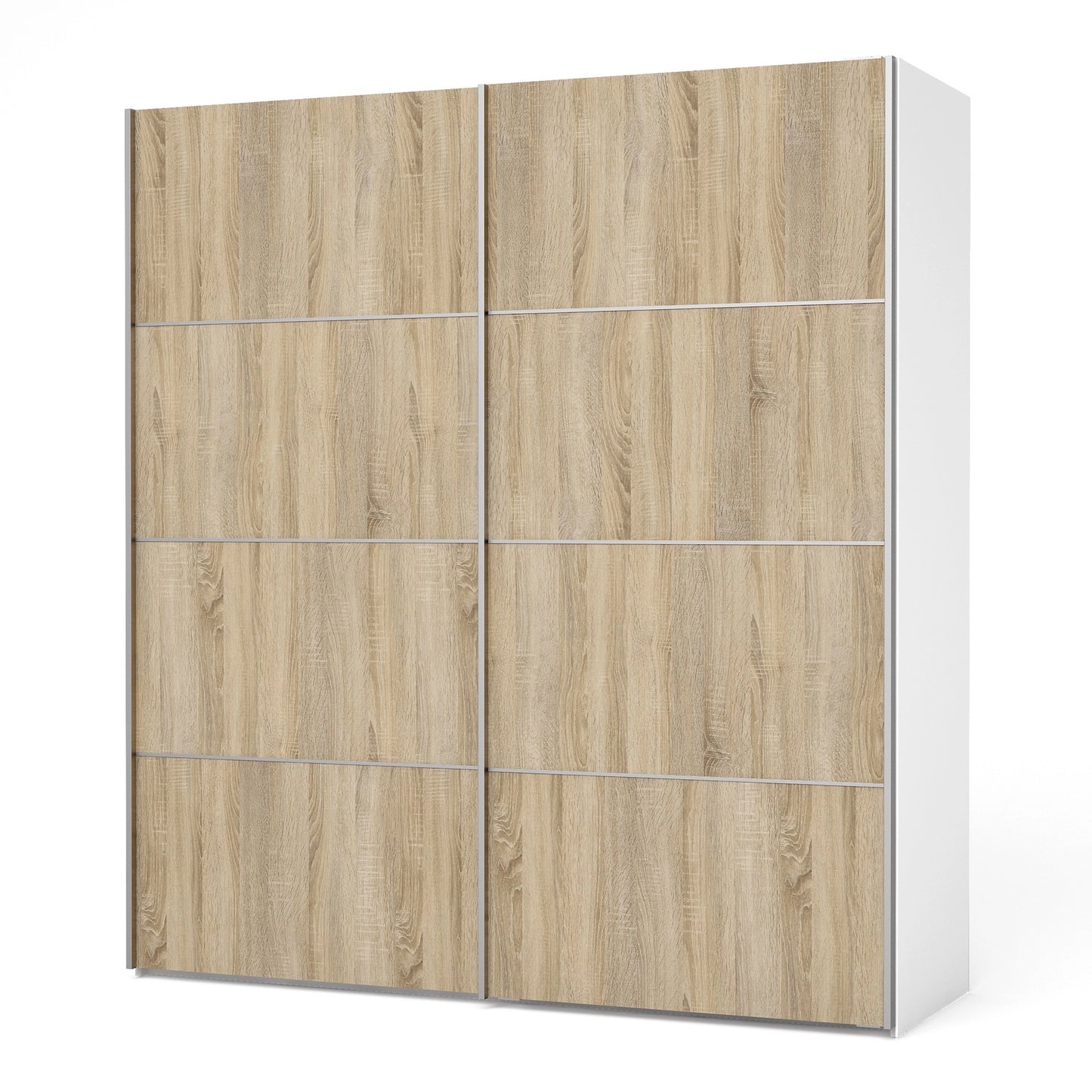 Furniture To Go Verona Sliding Wardrobe 180cm in White with Oak Doors with 5 Shelves