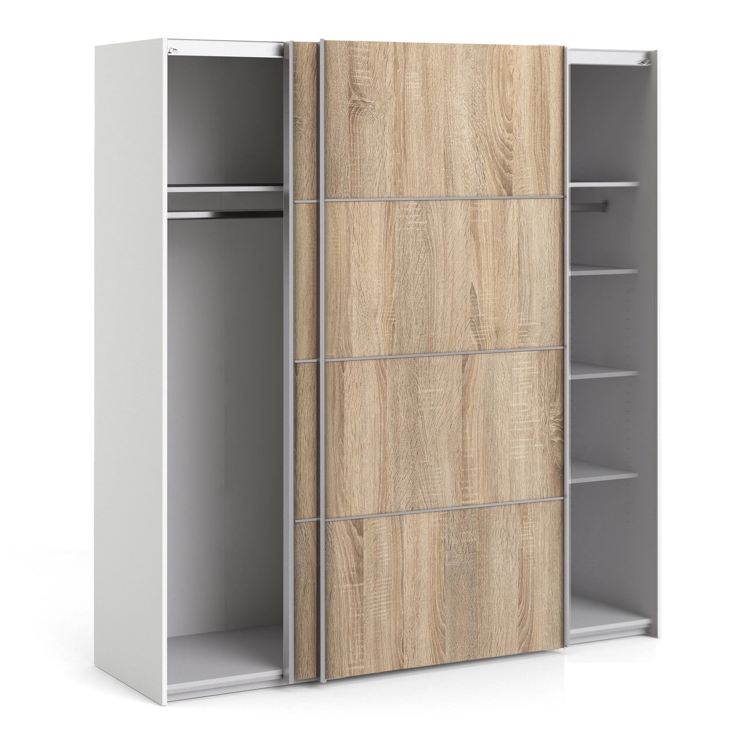 Furniture To Go Verona Sliding Wardrobe 180cm in White with Oak Doors with 5 Shelves
