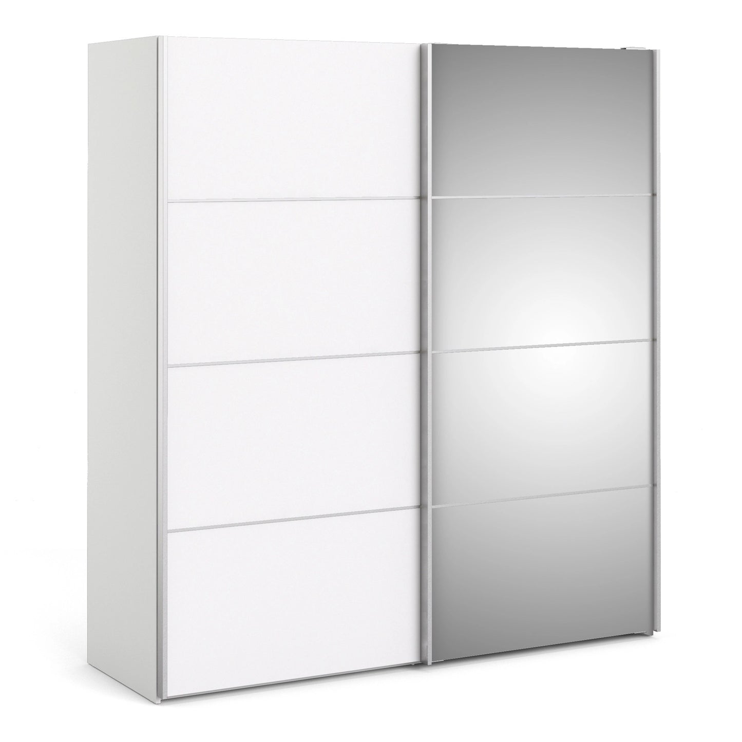 Furniture To Go Verona Sliding Wardrobe 180cm in White with White & Mirror Doors with 5 Shelves