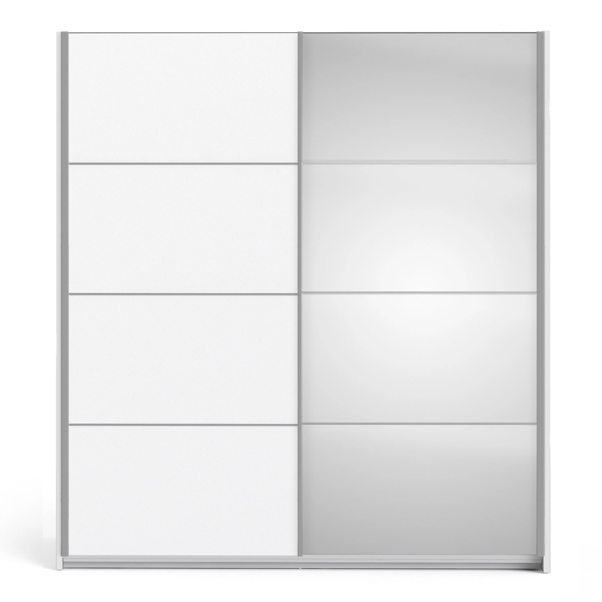 Furniture To Go Verona Sliding Wardrobe 180cm in White with White & Mirror Doors with 5 Shelves