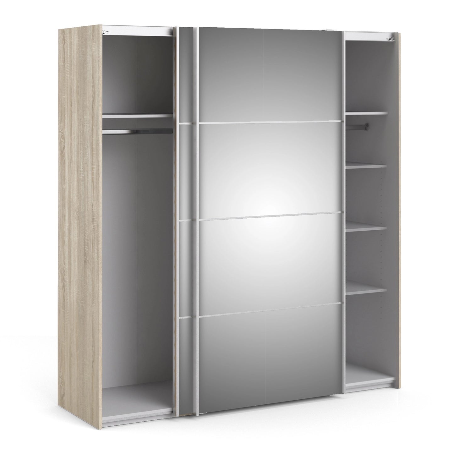 Furniture To Go Verona Sliding Wardrobe 180cm in Oak with Mirror Doors with 5 Shelves