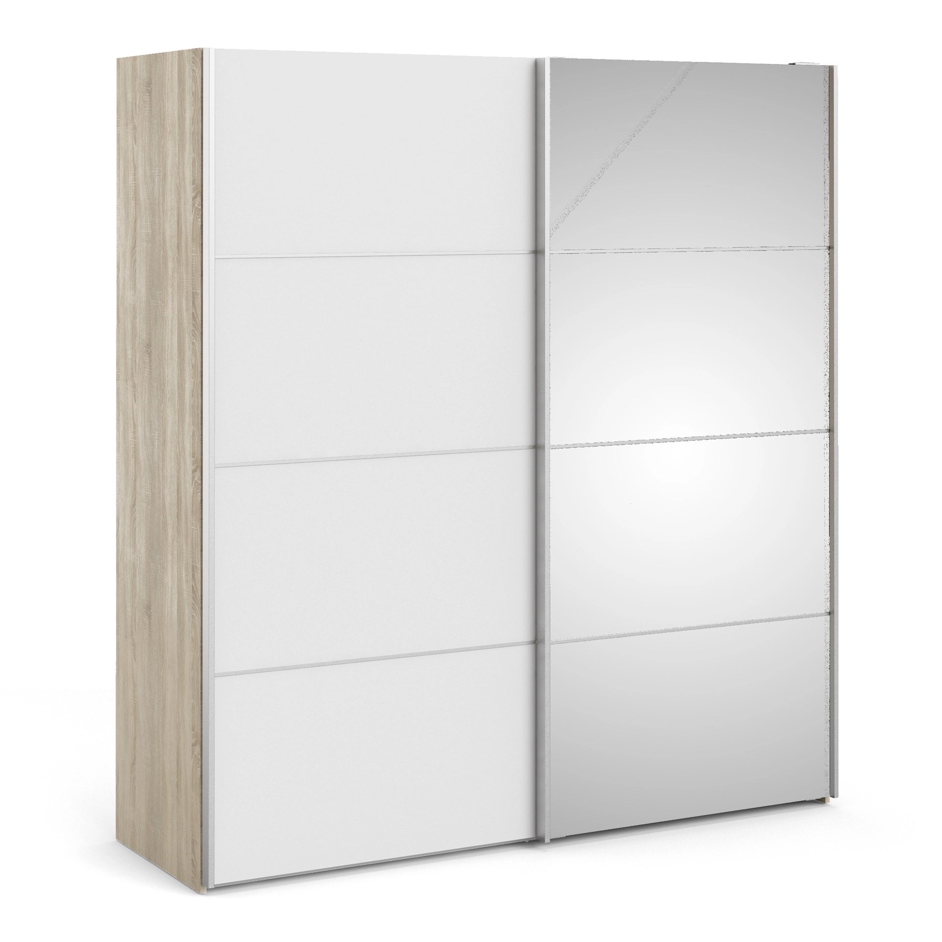 Furniture To Go Verona Sliding Wardrobe 180cm in Oak with White & Mirror Doors with 5 Shelves
