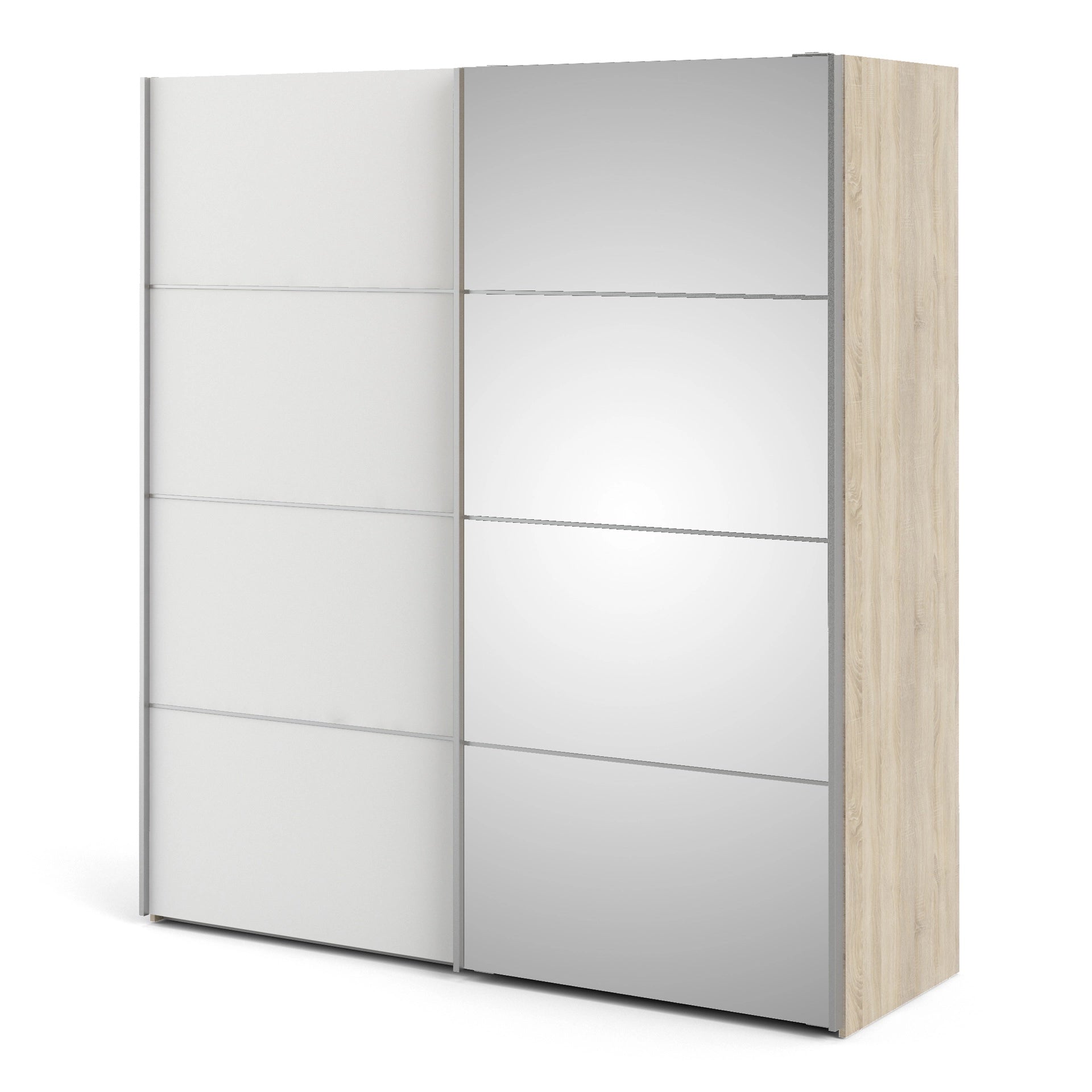 Furniture To Go Verona Sliding Wardrobe 180cm in Oak with White & Mirror Doors with 5 Shelves