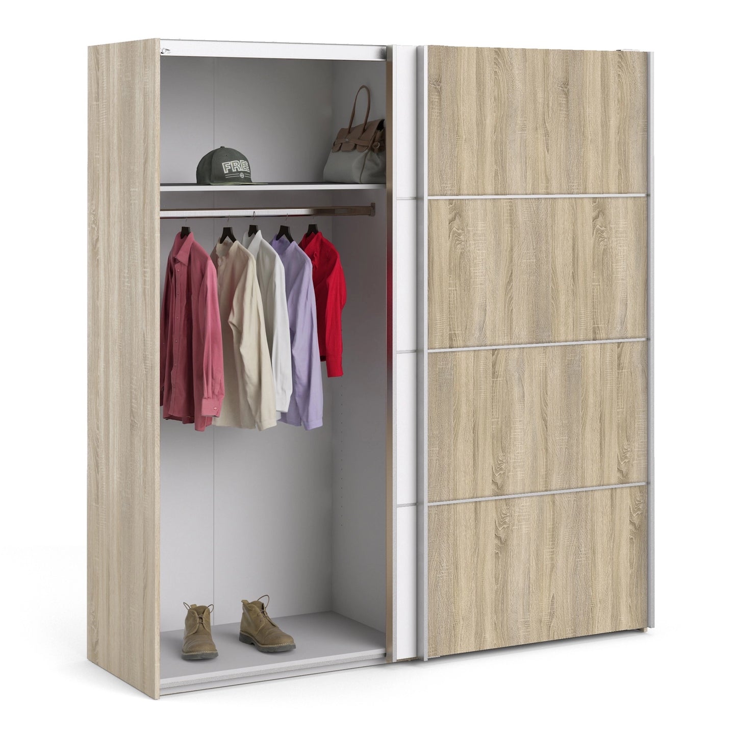 Furniture To Go Verona Sliding Wardrobe 180cm in Oak with White & Oak Doors with 5 Shelves