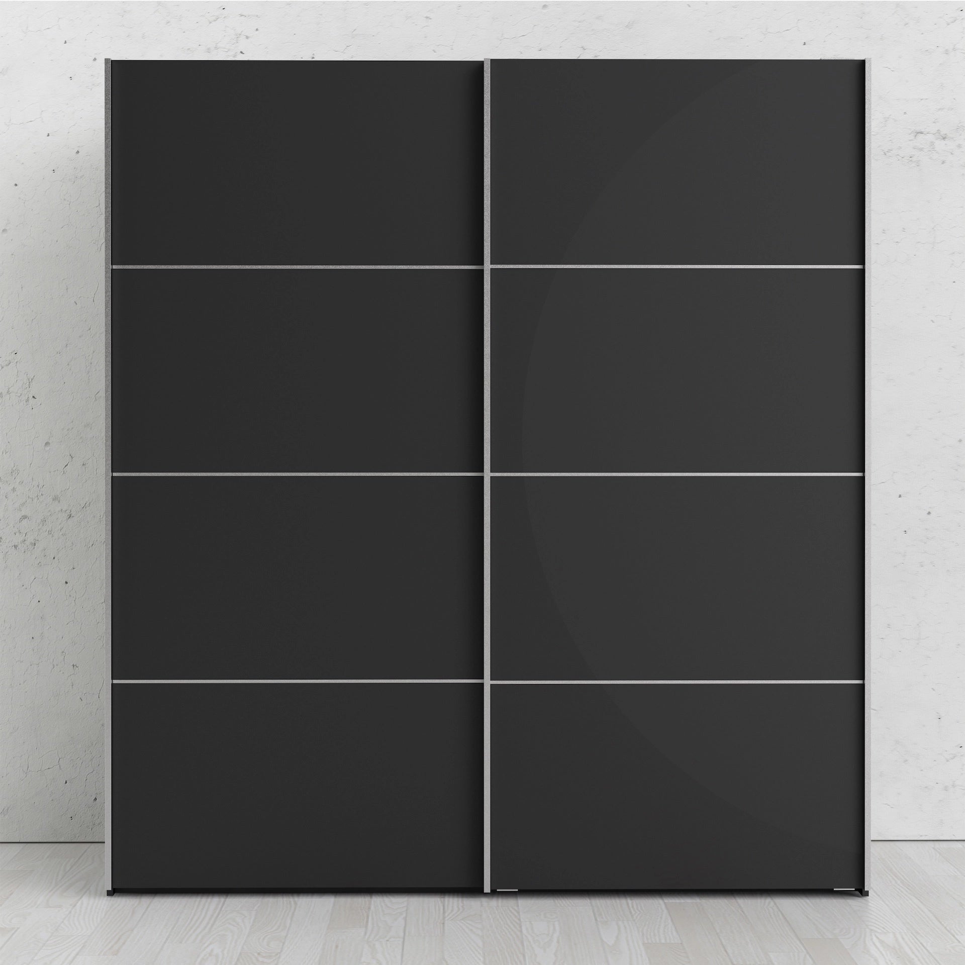 Furniture To Go Verona Sliding Wardrobe 180cm in Black Matt with Black Matt Doors with 5 Shelves