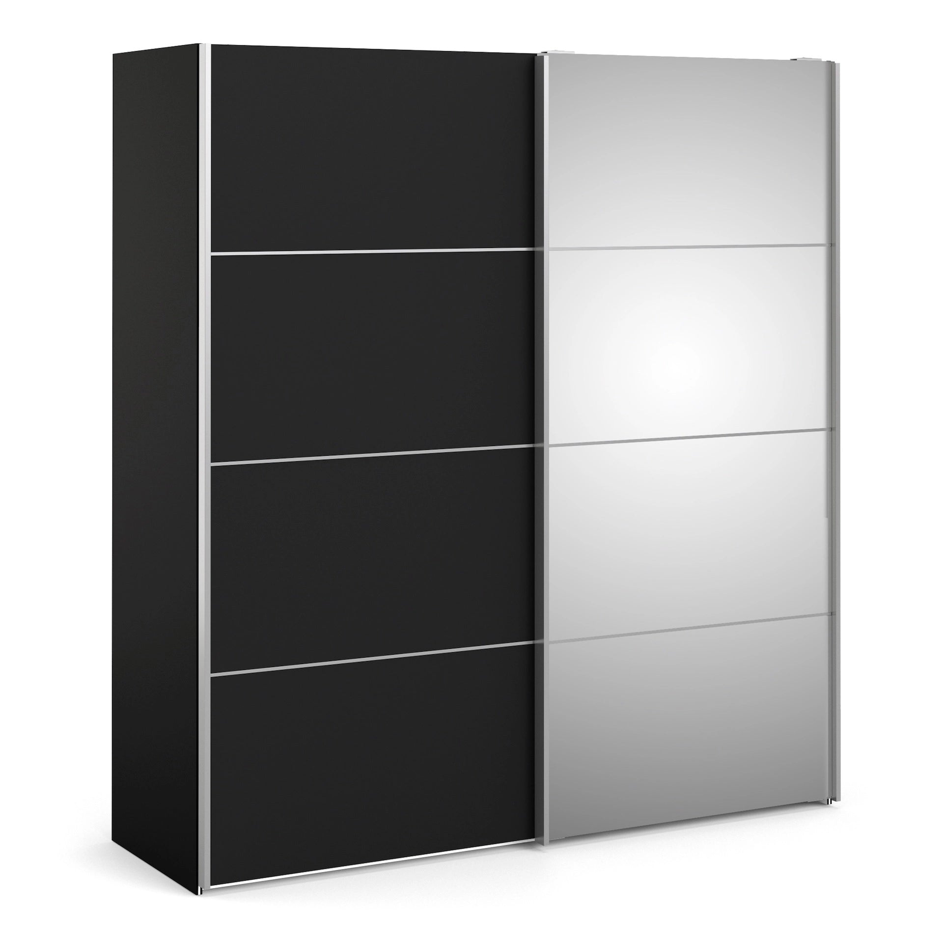 Furniture To Go Verona Sliding Wardrobe 180cm in Black Matt with Black Matt & Mirror Doors with 5 Shelves