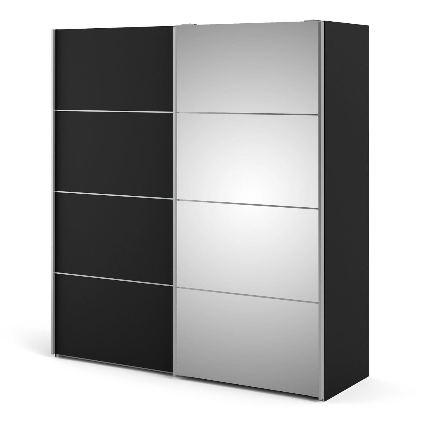 Furniture To Go Verona Sliding Wardrobe 180cm in Black Matt with Black Matt & Mirror Doors with 5 Shelves