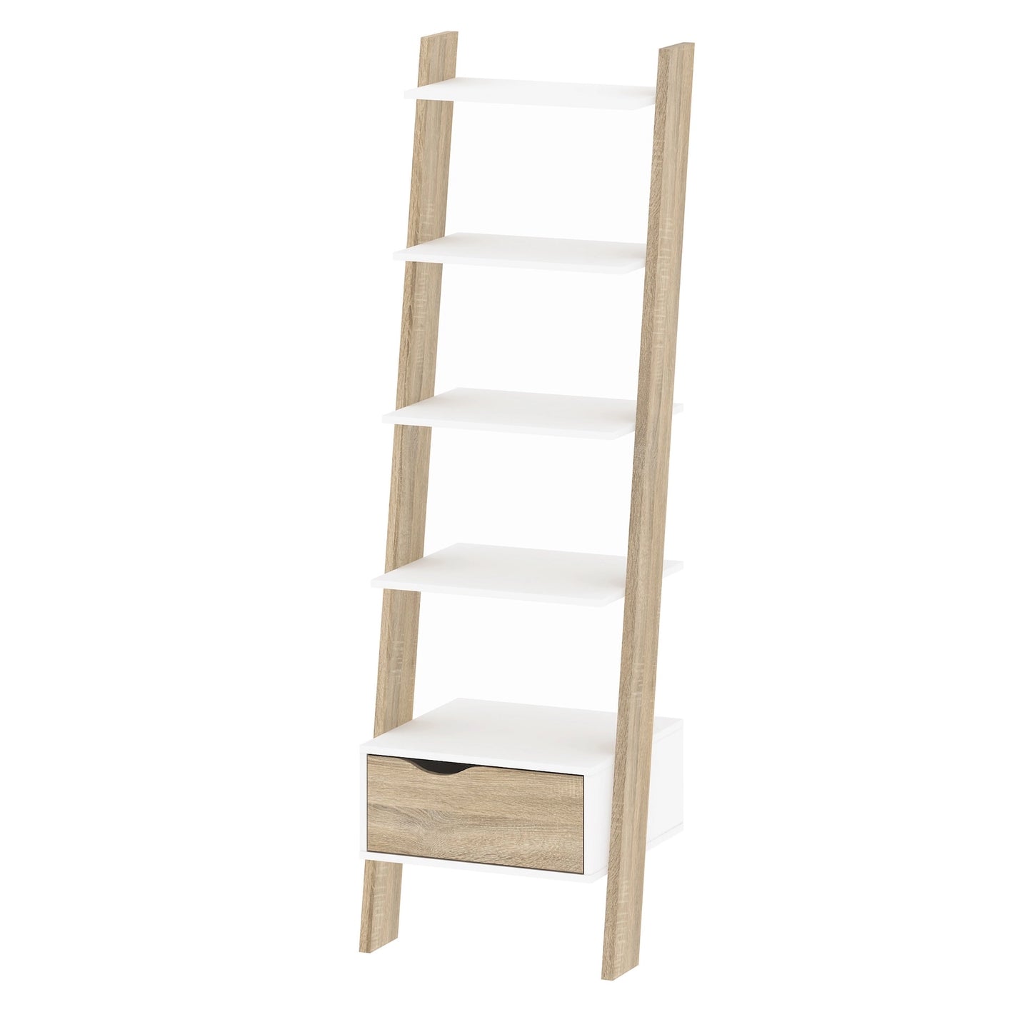 Furniture To Go Oslo Leaning Bookcase 1 Drawer in White & Oak