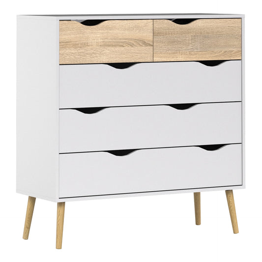 Furniture To Go Oslo Chest of 5 Drawers (2+3) in White & Oak