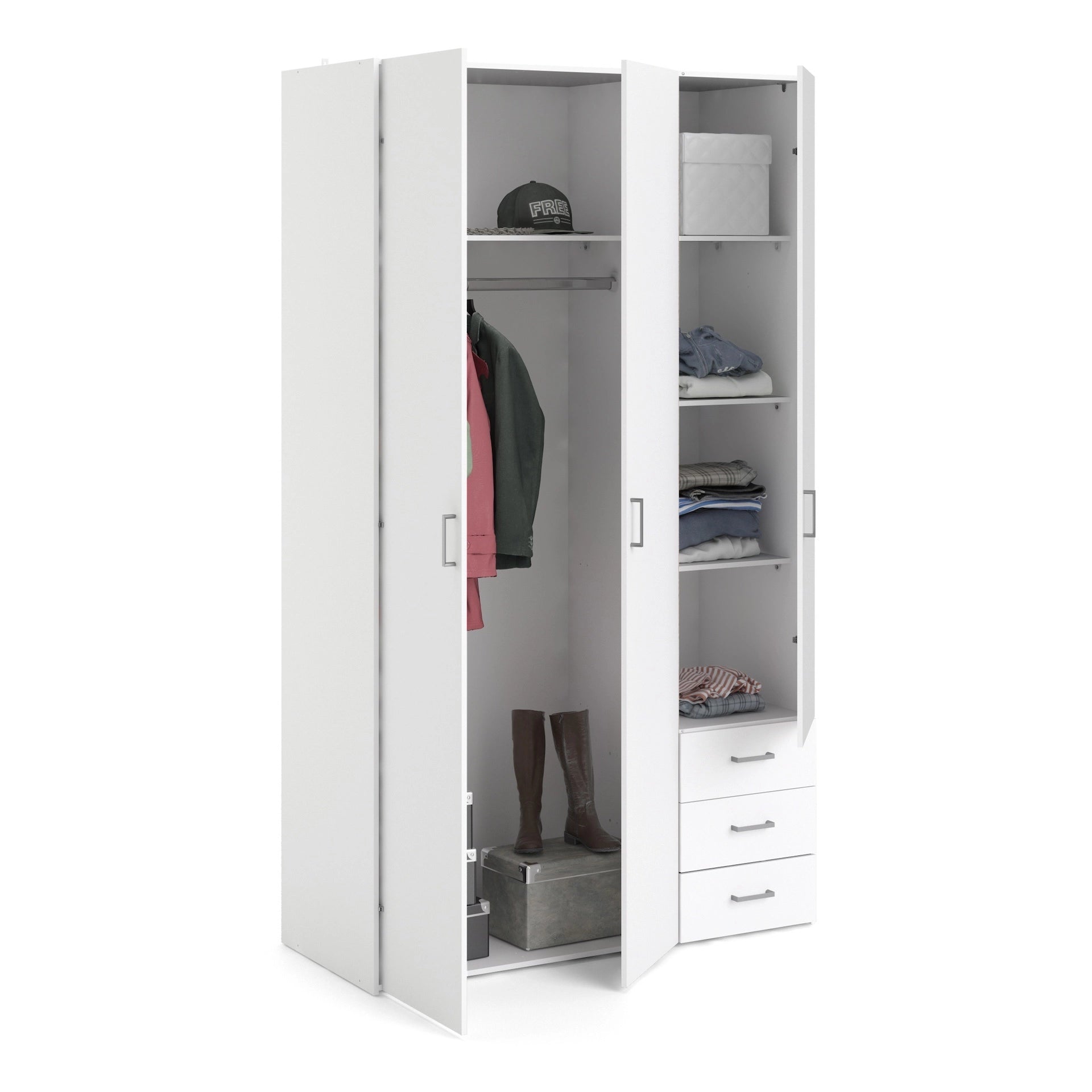 Furniture To Go Space Wardrobe - 3 Doors 3 Drawers in White 2000