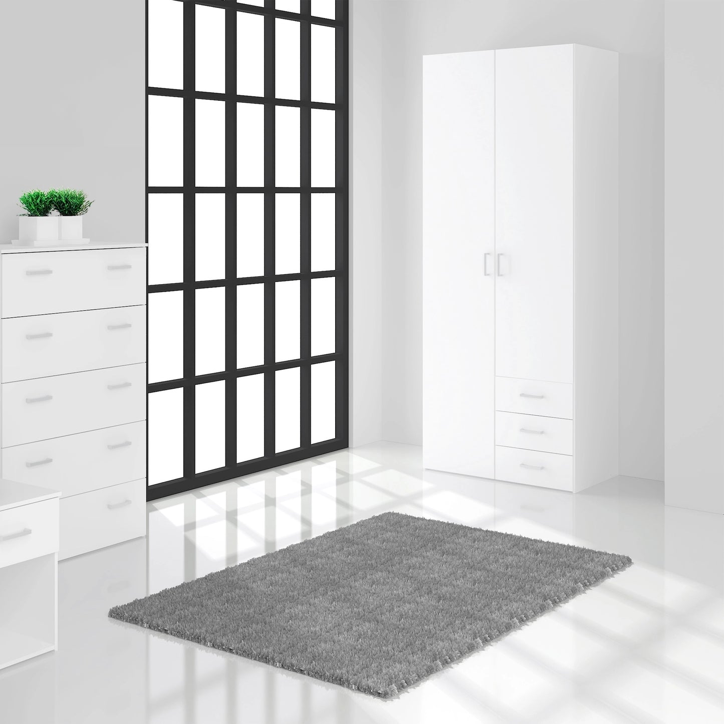 Furniture To Go Space Wardrobe - 2 Doors 3 Drawers in White 2000