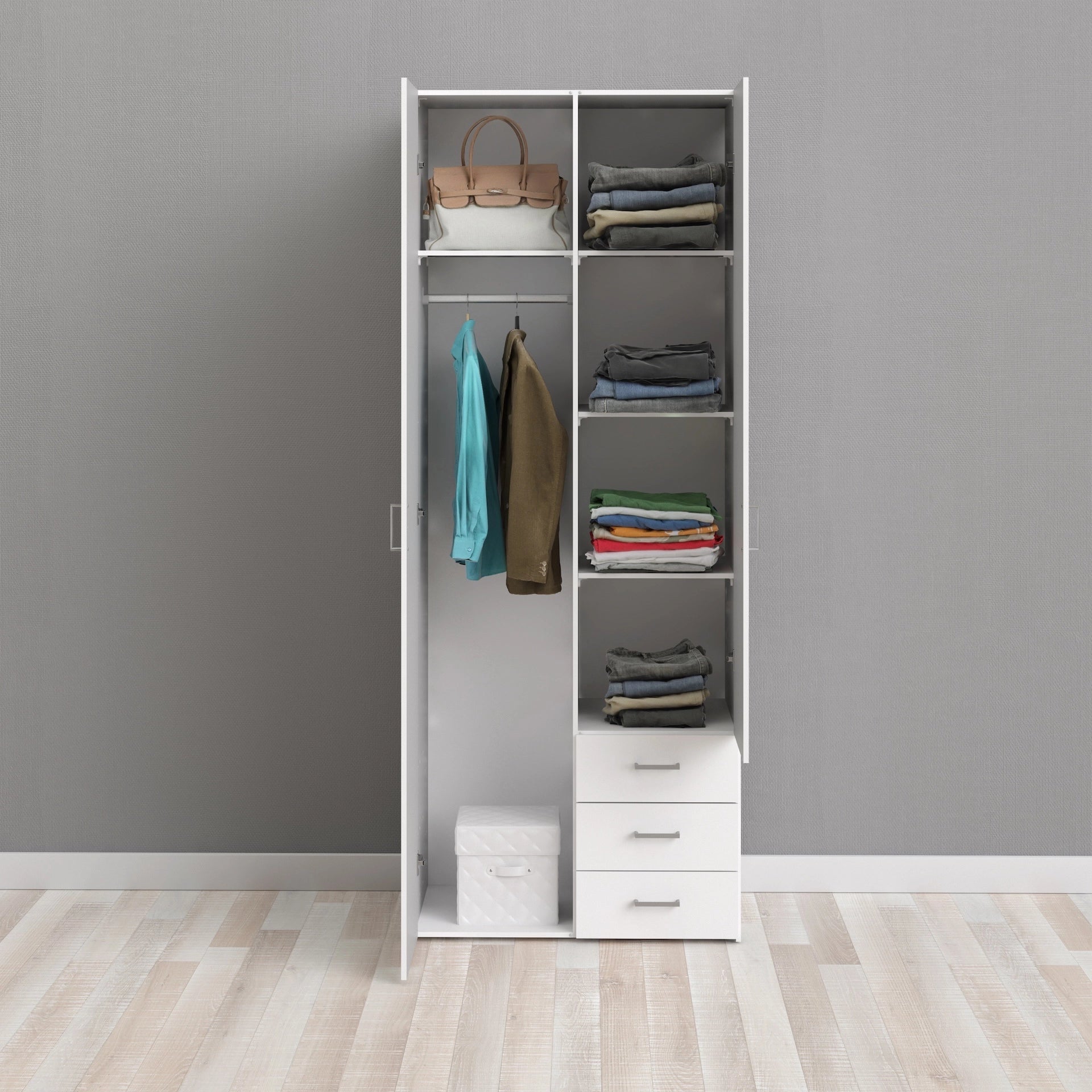 Furniture To Go Space Wardrobe - 2 Doors 3 Drawers in White 2000