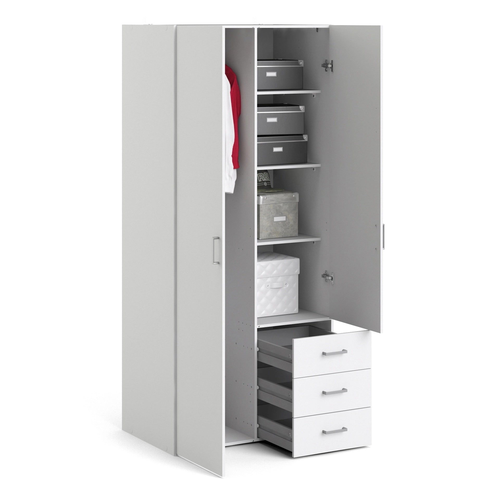 Furniture To Go Space Wardrobe with 2 Doors + 3 Drawers White 1750