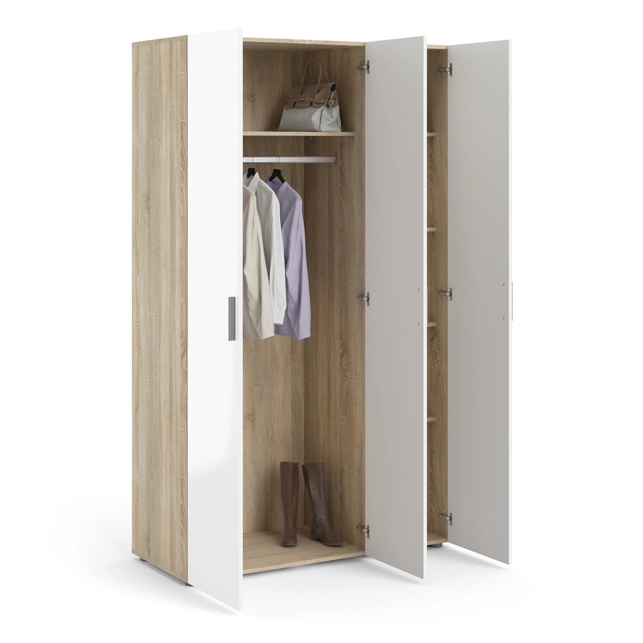 Furniture To Go Pepe Wardrobe with 3 Doors in Oak with White High Gloss