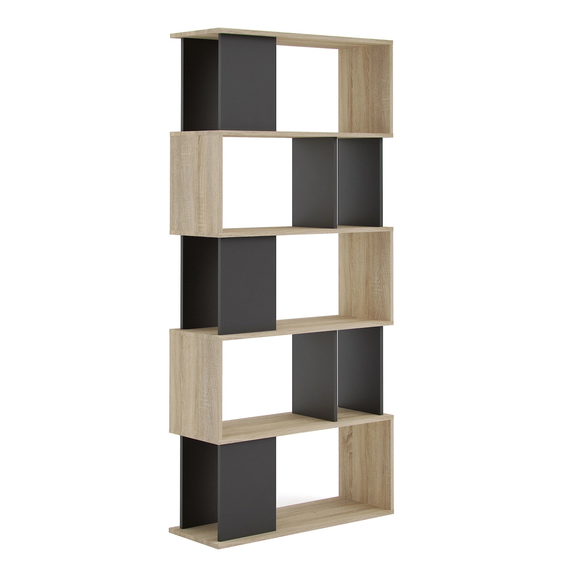 Furniture To Go Maze Open Bookcase 4 Shelves in Oak & Black