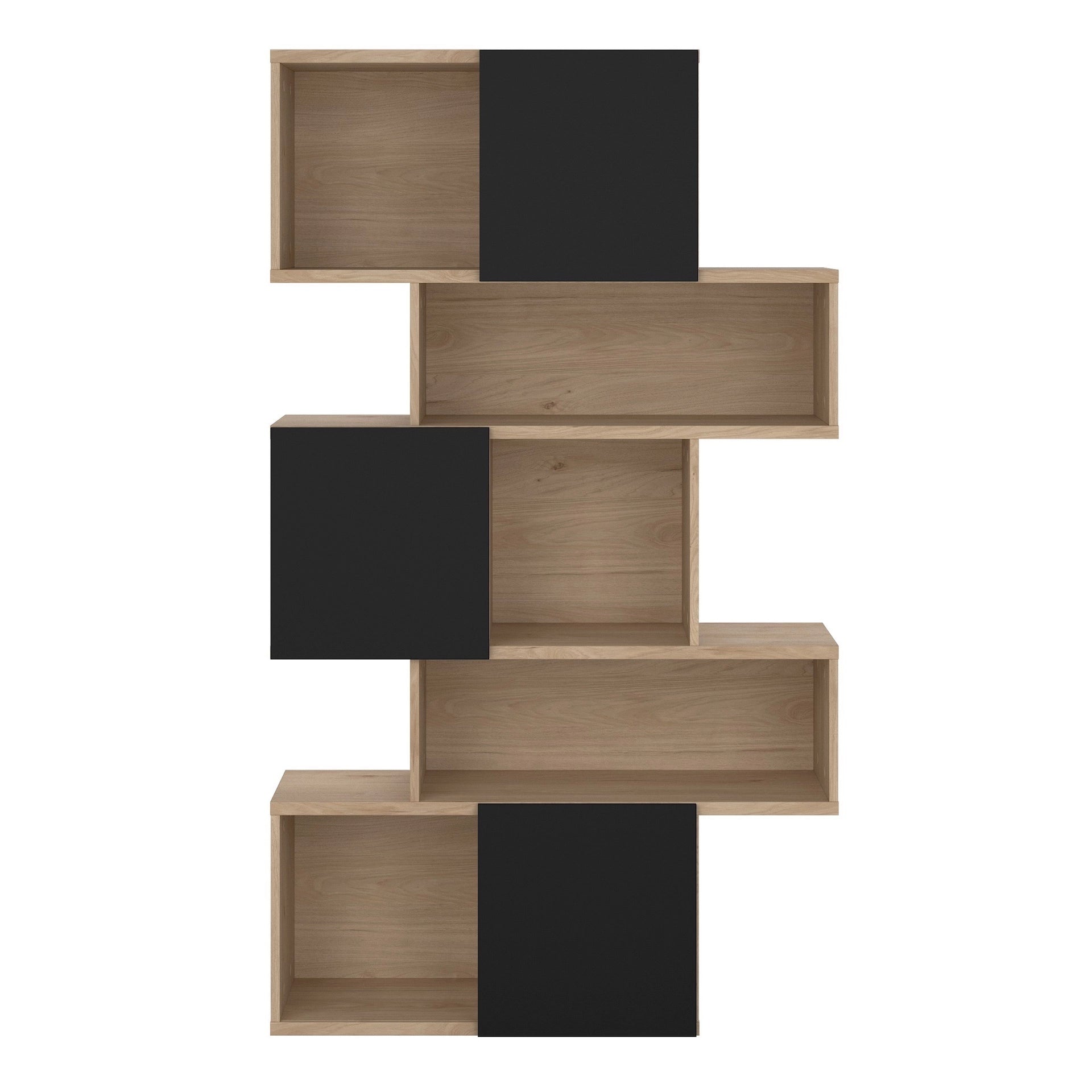 Furniture To Go Maze Asymmetrical Bookcase with 3 Doors in Jackson Hickory & Black
