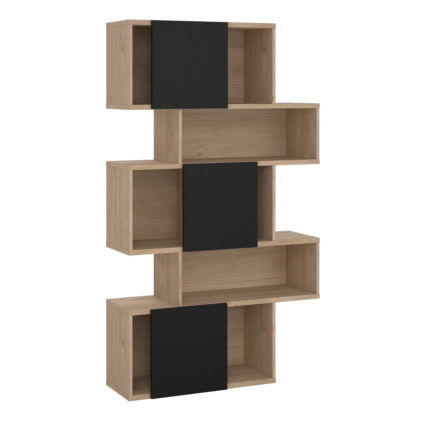 Furniture To Go Maze Asymmetrical Bookcase with 3 Doors in Jackson Hickory & Black