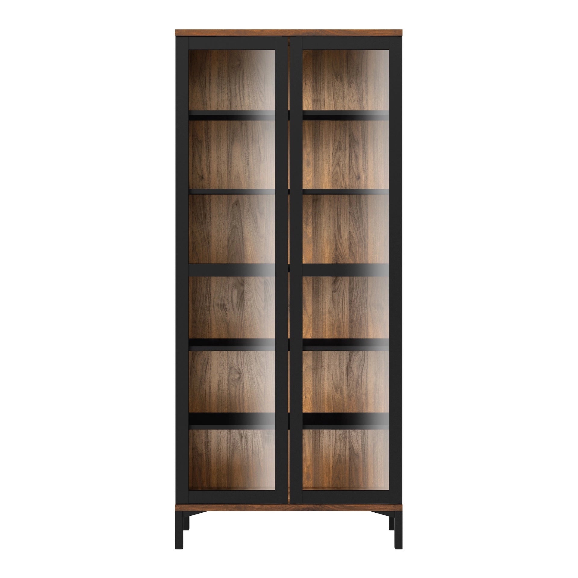 Furniture To Go Display Cabinet Glazed 2 Doors in Black & Walnut