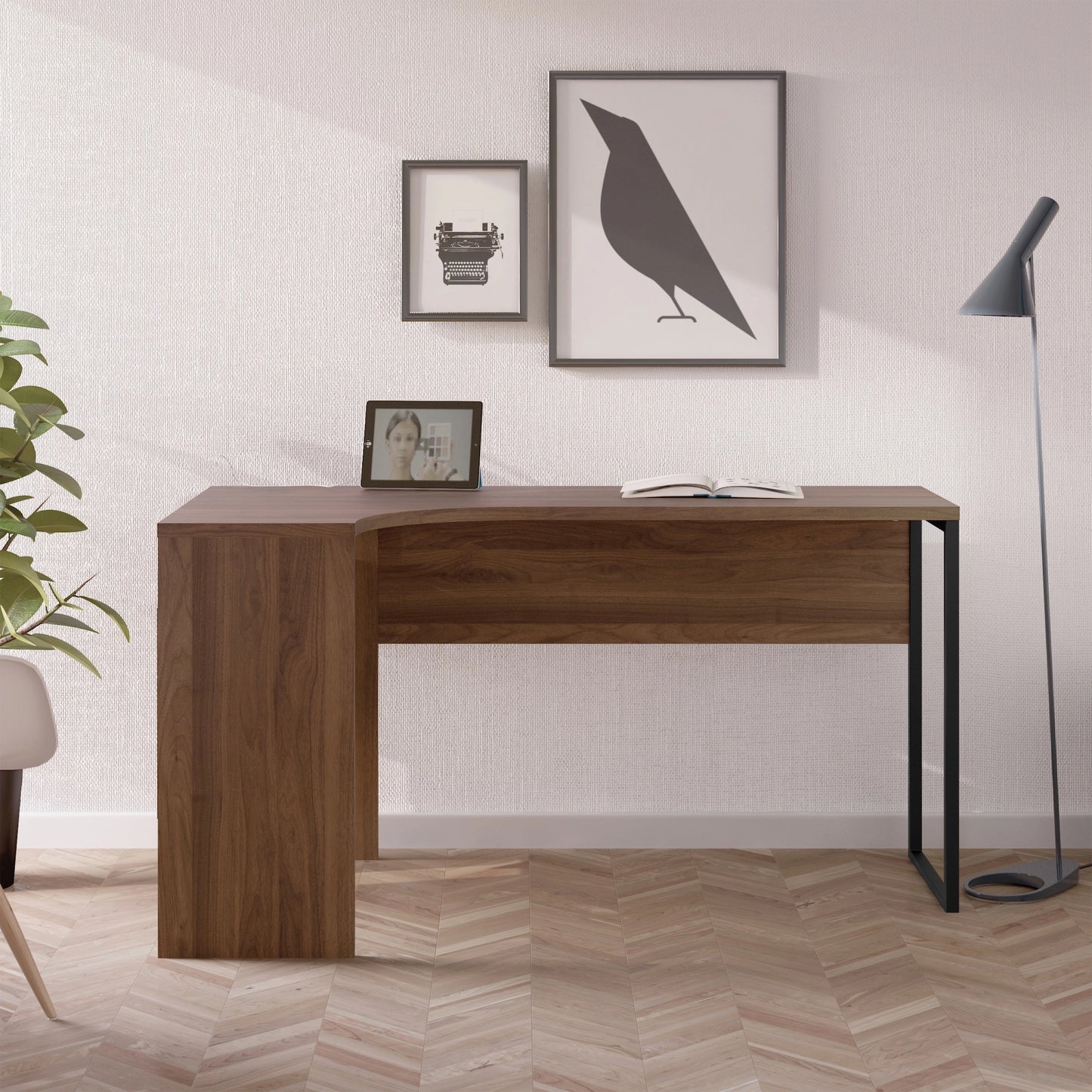 Furniture To Go Function Plus Corner Desk 2 Drawers in Walnut