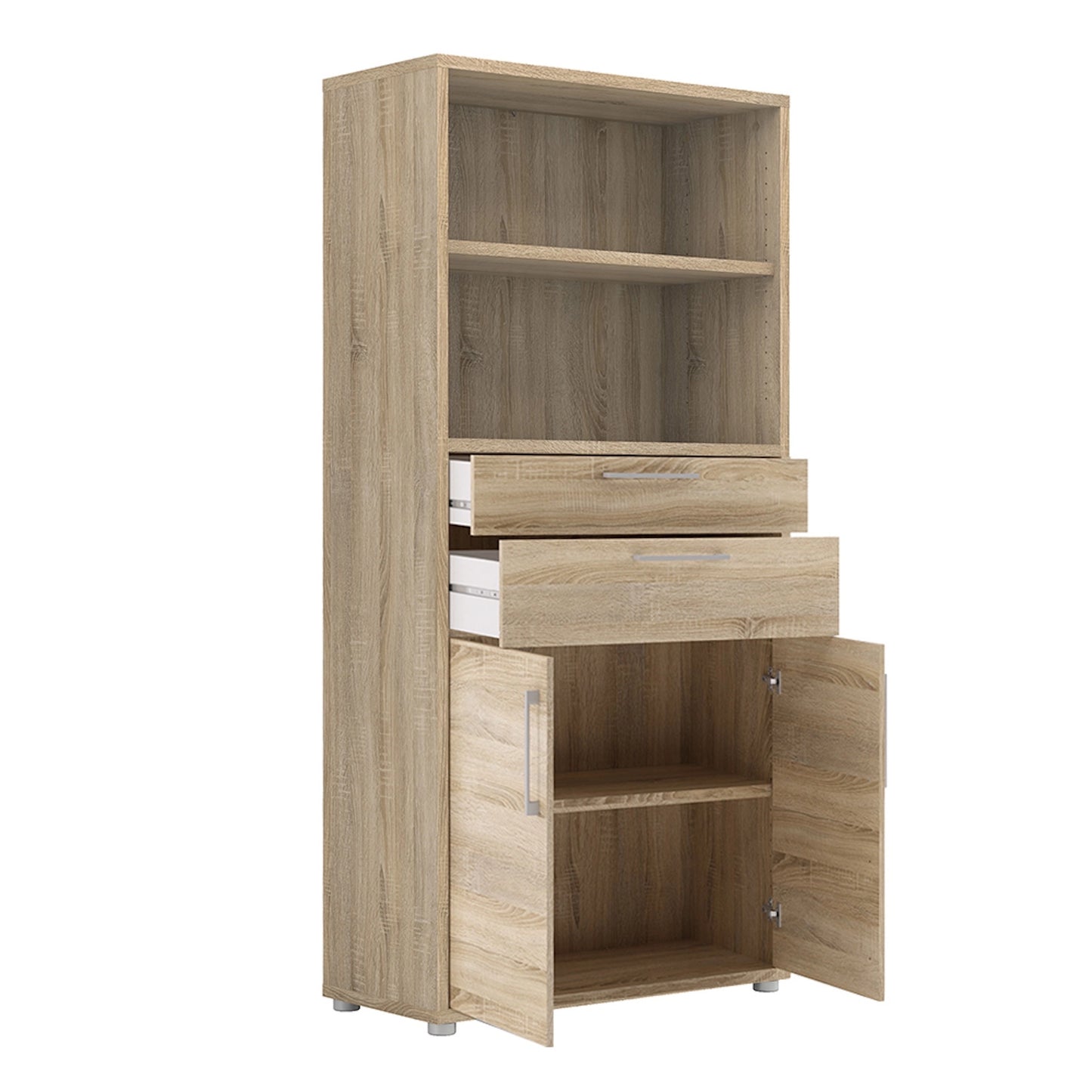 Furniture To Go Prima Bookcase 2 Shelves with 2 Drawers & 2 Doors in Oak