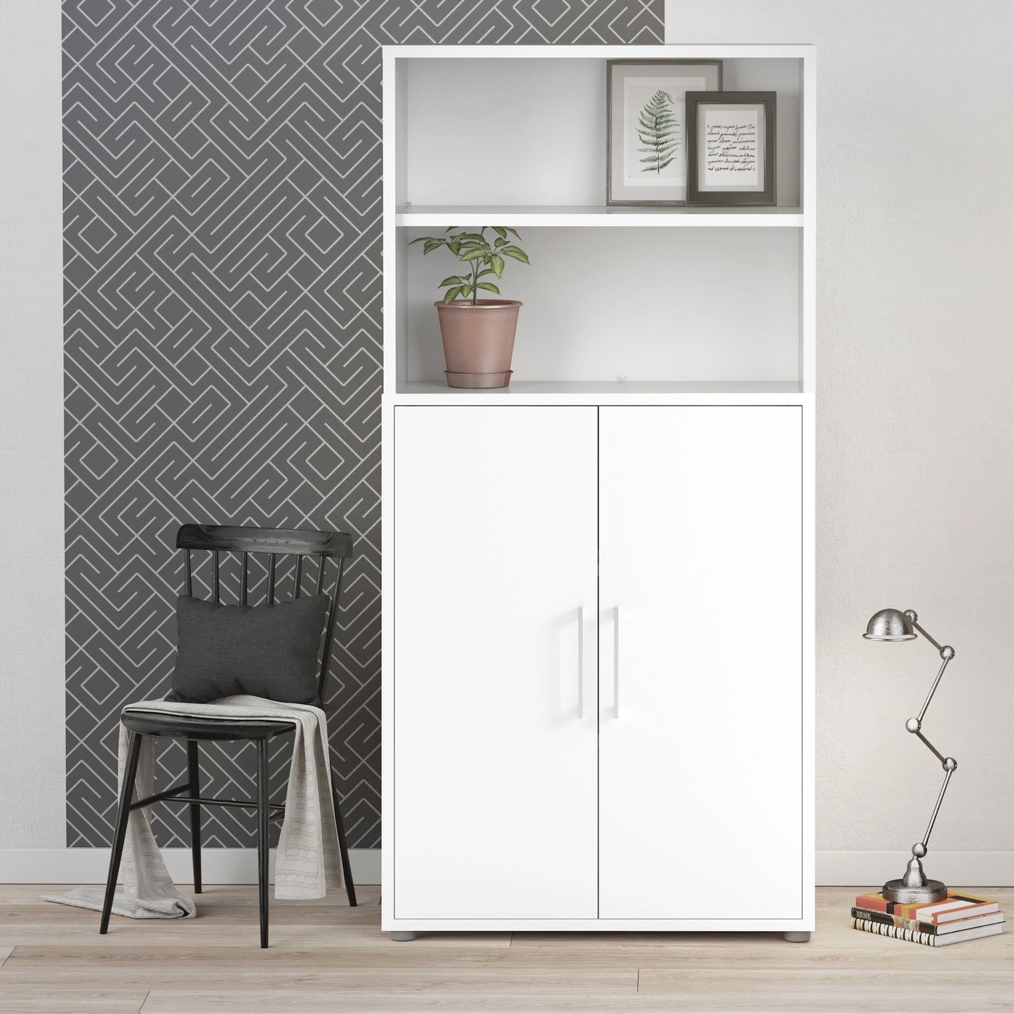 Furniture To Go Prima Bookcase 3 Shelves with 2 Doors in White
